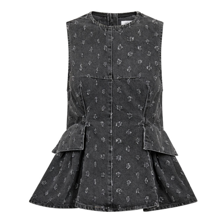 Co´Couture Top - DerriCC Dot Denim Top i Mid Grey