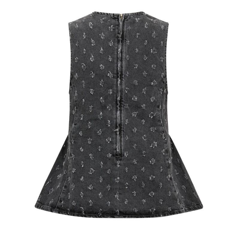Co´Couture Top - DerriCC Dot Denim Top i Mid Grey