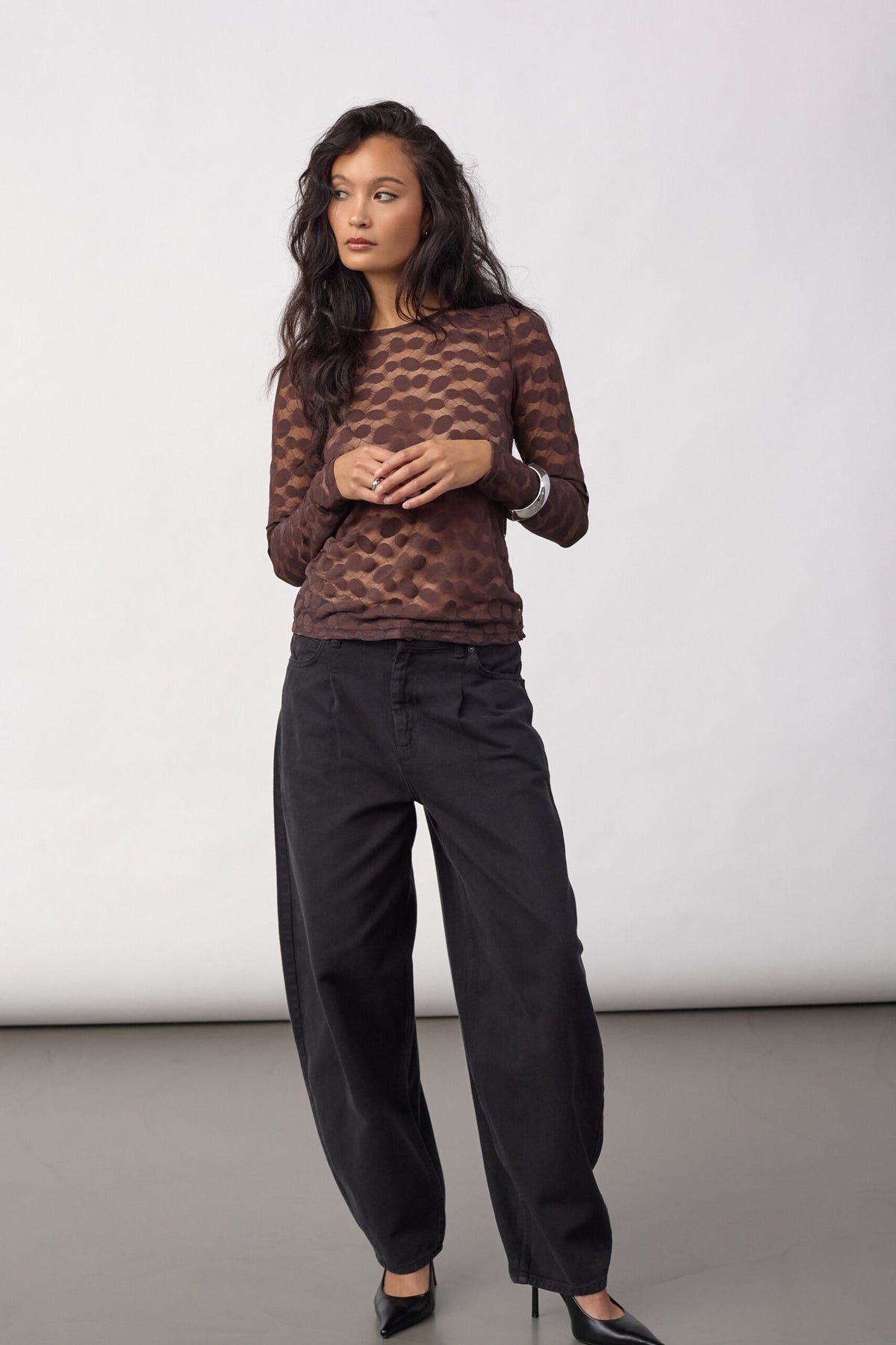 Co´couture Bluse - PenolaCC O-Hals Mesh Bluse i Brown