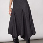 Co´couture Nederdel - EloraCC Check Asymetrisk Lang Nederdel i Dark Grey