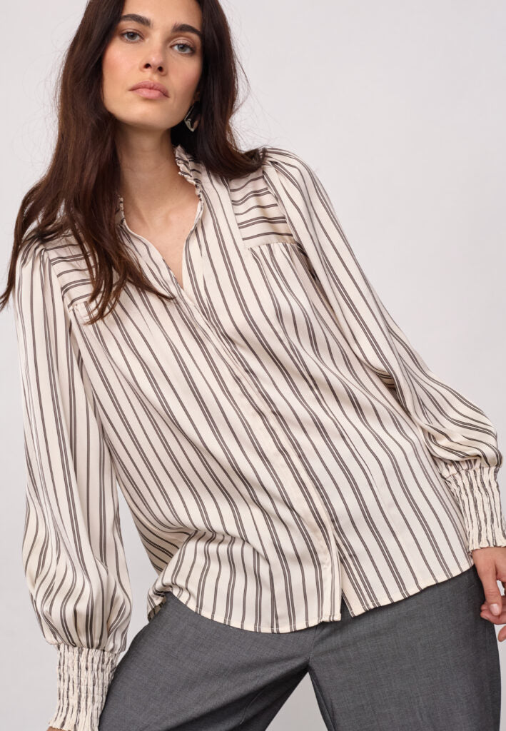Co´Couture Bluse - HellyCC Stribet V-hals Bluse i Off-White