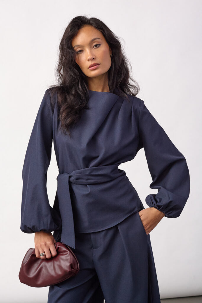 Co´Couture Bluse - LunaCC Tie Bluse i Navy