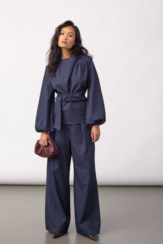 Co´Couture Bluse - LunaCC Tie Bluse i Navy