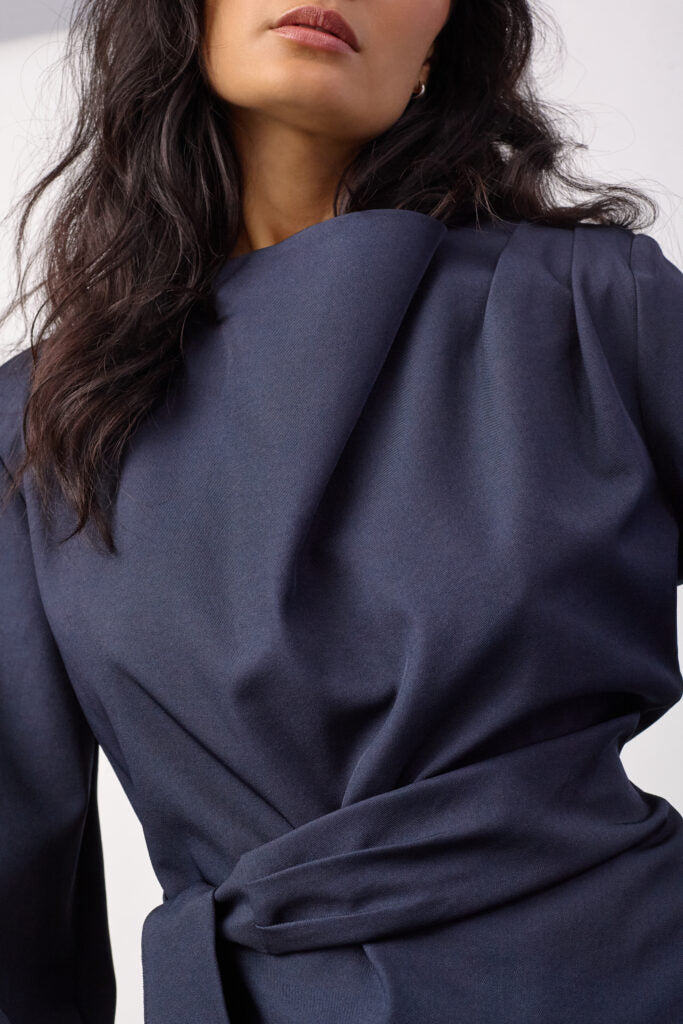 Co´Couture Bluse - LunaCC Tie Bluse i Navy
