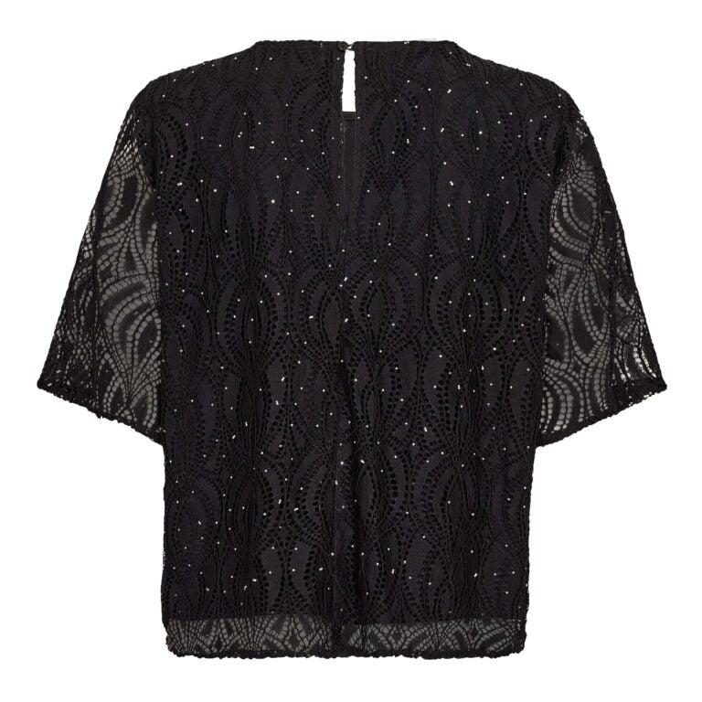 Co´couture Bluse - EricaCC Stone Lace SS Bluse i Sort
