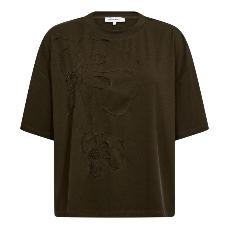 Co´Couture Bluse - IvaraCC Flower T-shirt i Dusty Army