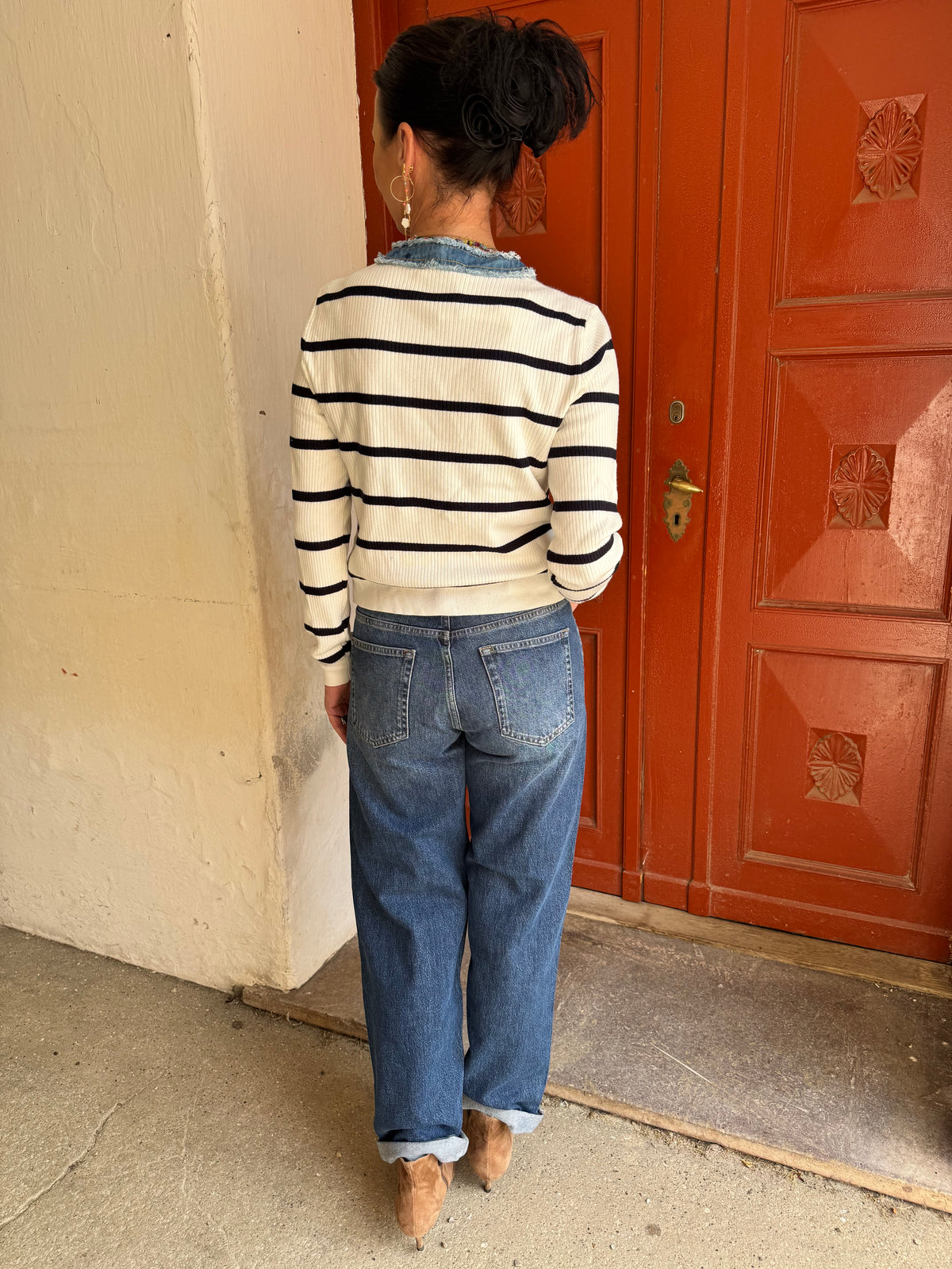 Neo Noir Cardigan - Zelma Stribet Denim Cardigan i Off White