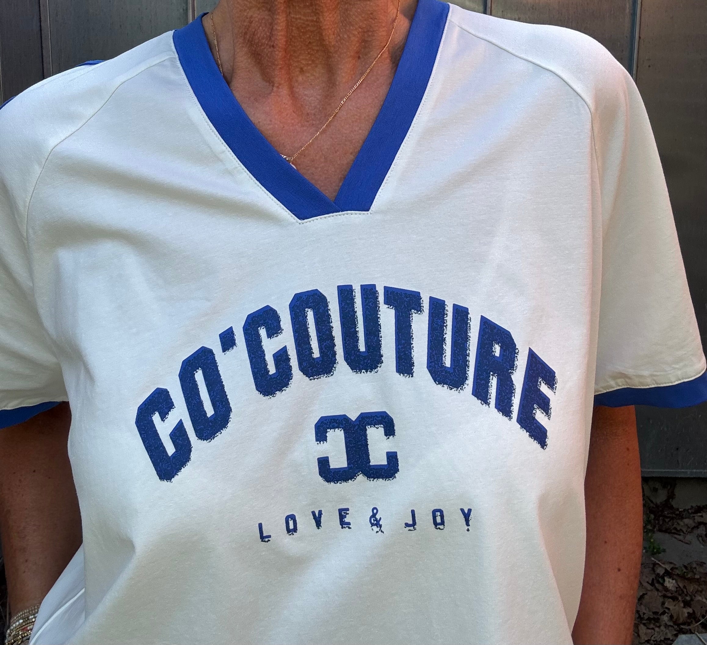 Co'Couture T-Shirt - SiaraCC Oversize V-Hals T-shirts i Off White New Blue