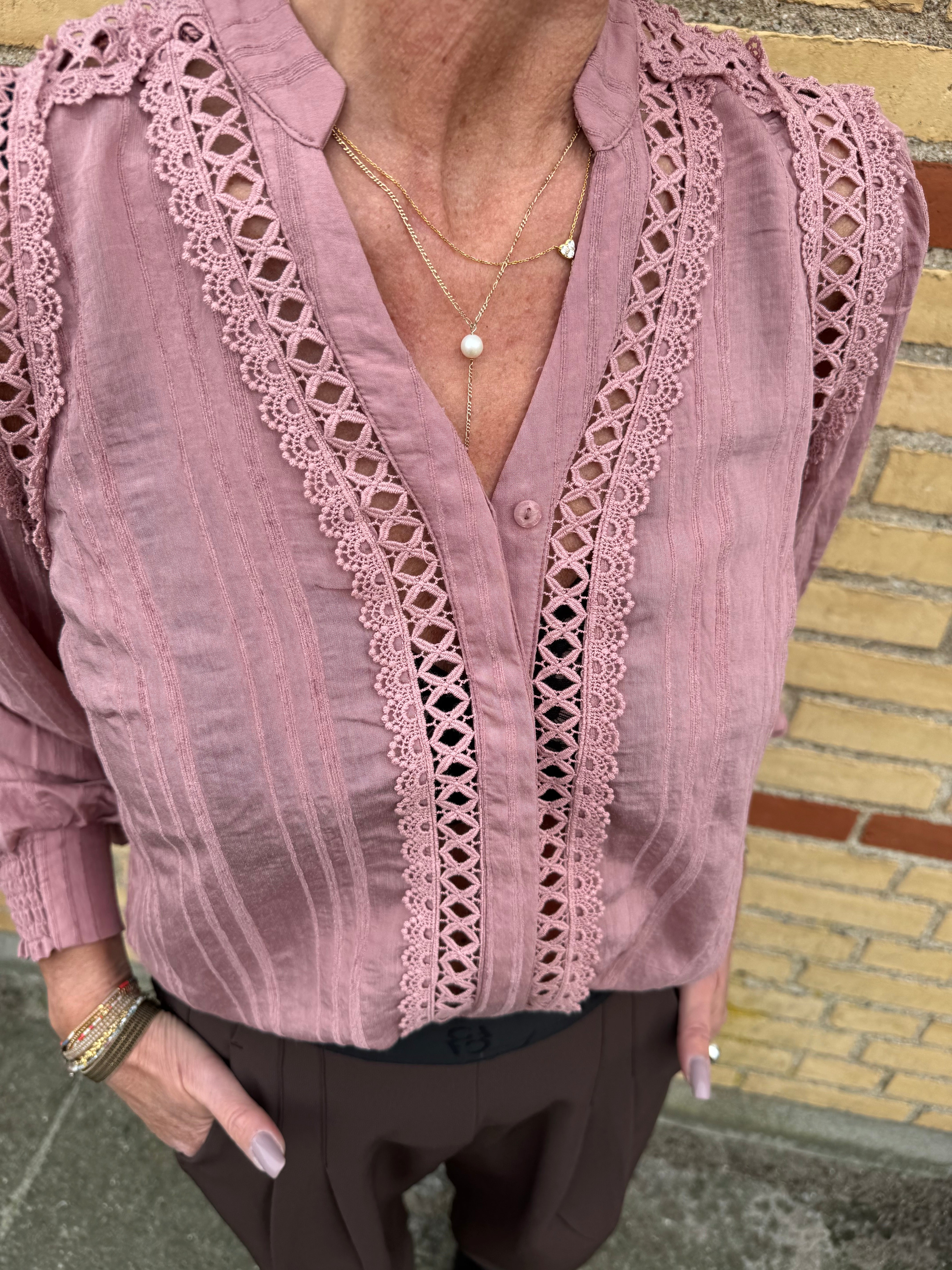 Co´Couture Skjorte - KesiCC Lace V-Skjorte i Old Rose