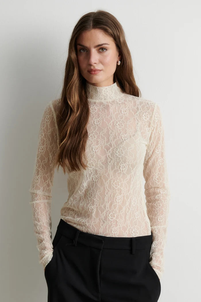 Second Female Bluse - Luria LS Lace Mesh Bluse i Birch