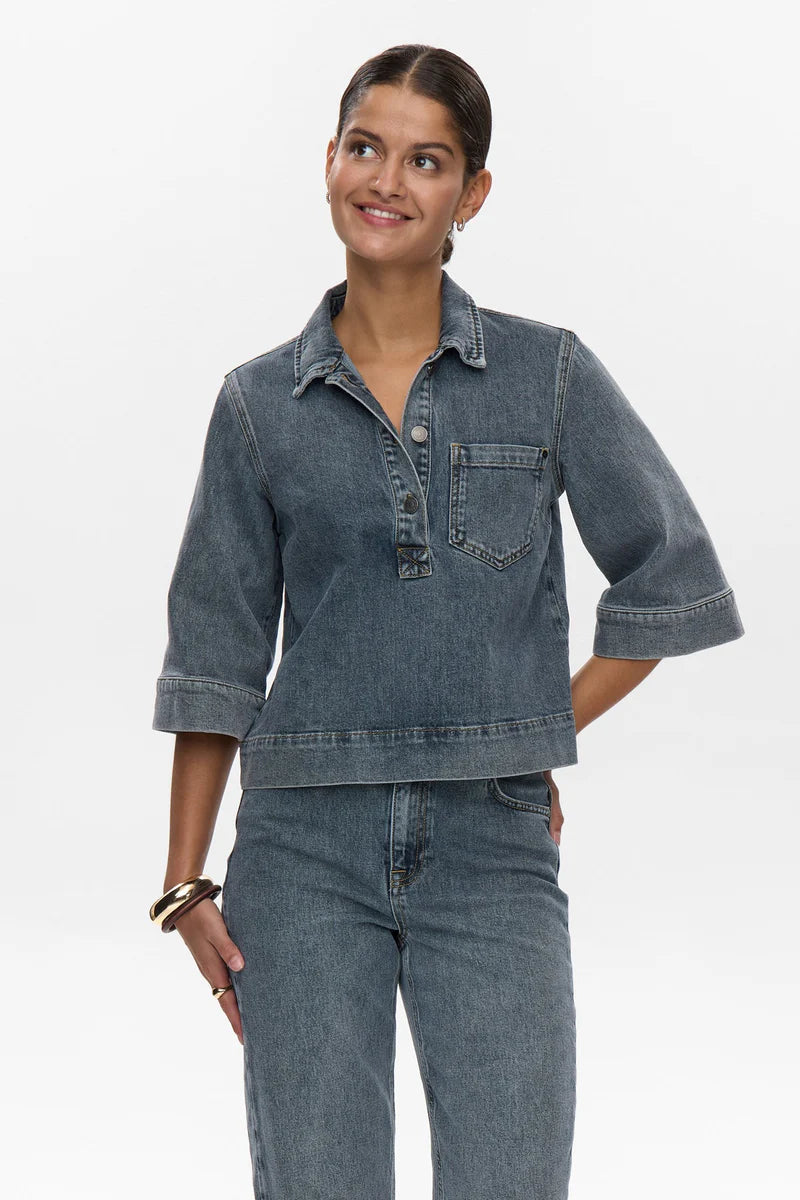 Nümph Bluse - NuToronto Denim Bluse i Blue Washed Denim