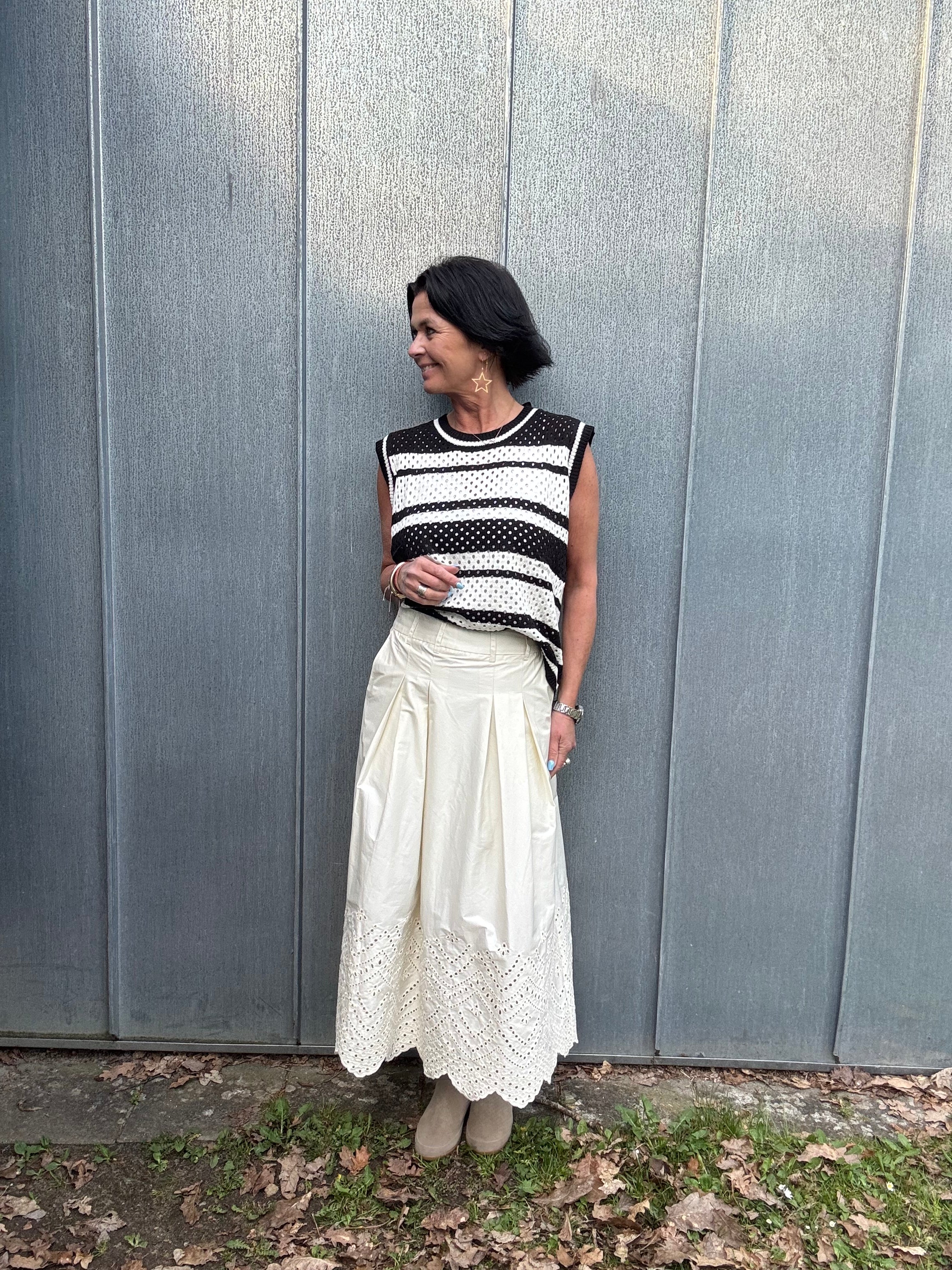 Co´Couture Top - HoopaCC Strik Vest Top i Sort-Hvid