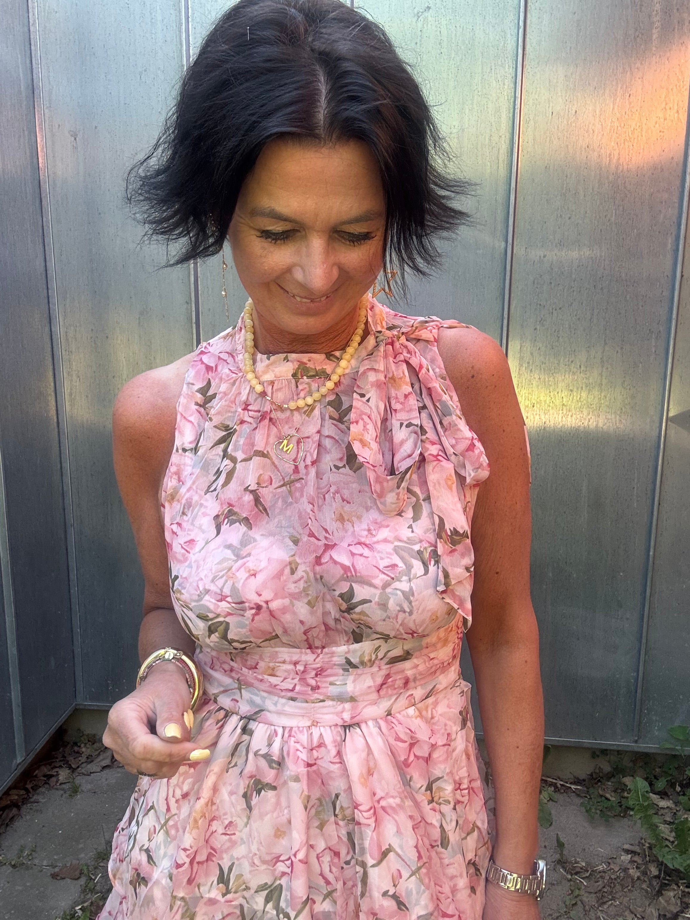 Neo Noir Kjole - Marli Flower Chiffon Kjole i Rose