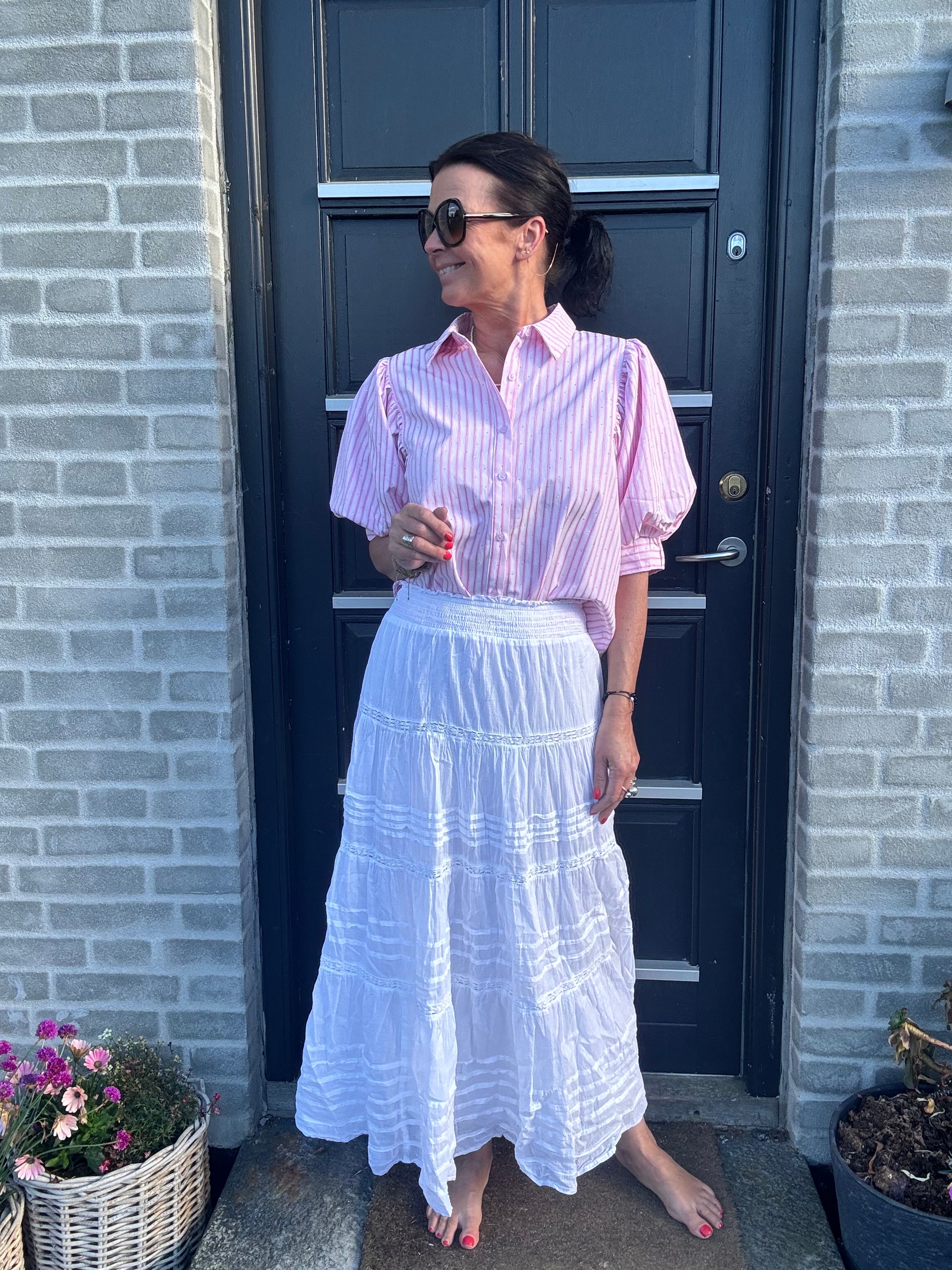 Neo Noir Bluse - Etta Stripe Stone Bluse i Light Pink
