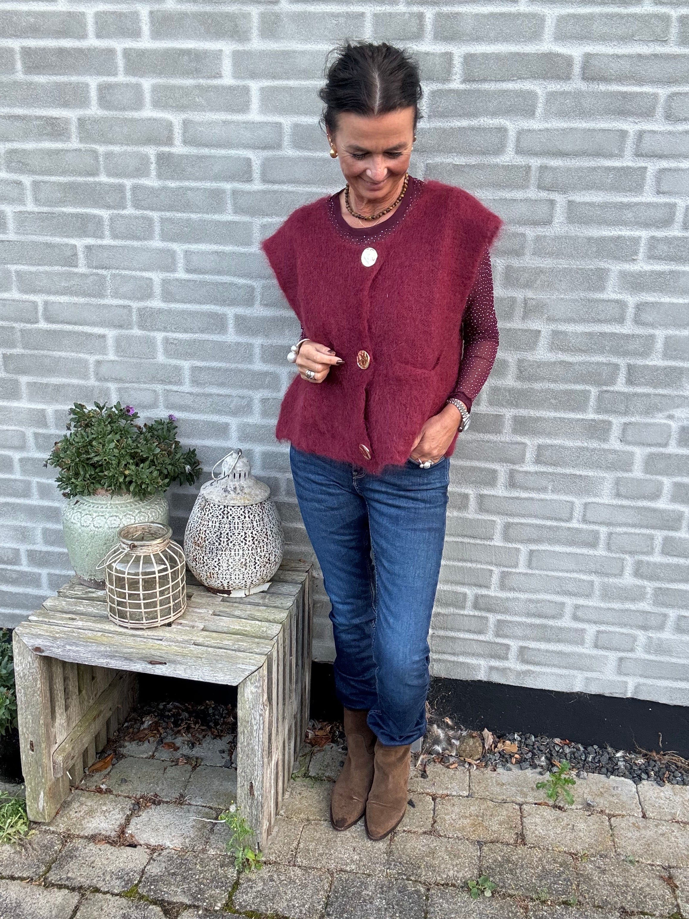 Black Colour Vest - BcBjoerk Strik Vest med Knapper i Plum