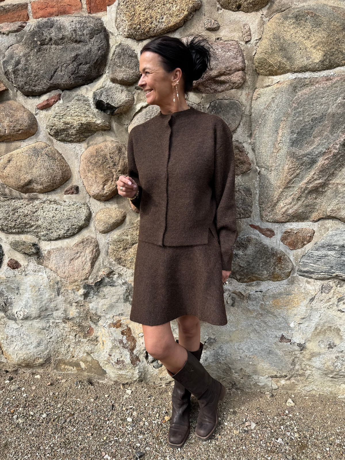 Neo Noir Nederdel - Renata Fliffy Strik Nederdel i Brown Melange