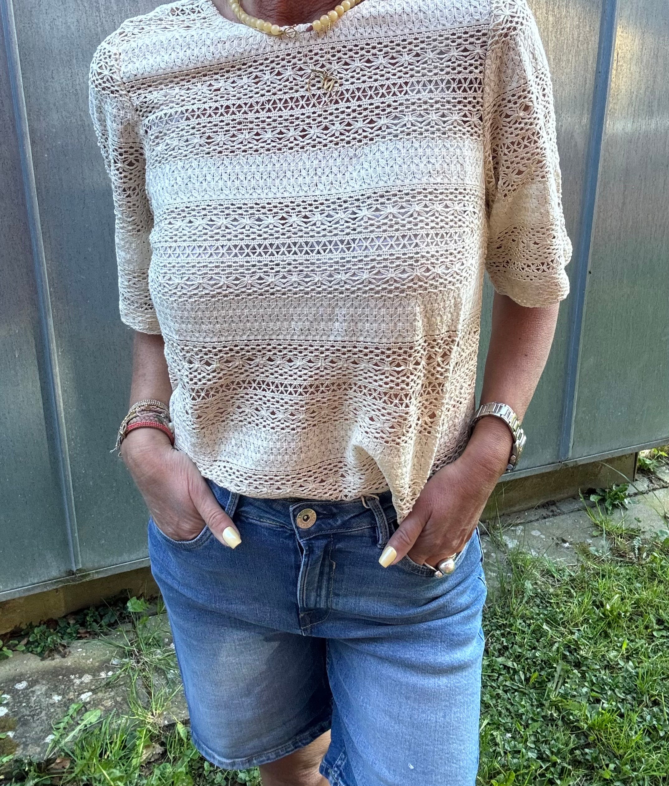 Co´couture Bluse - Carlycc Crochet Bluse i Bone