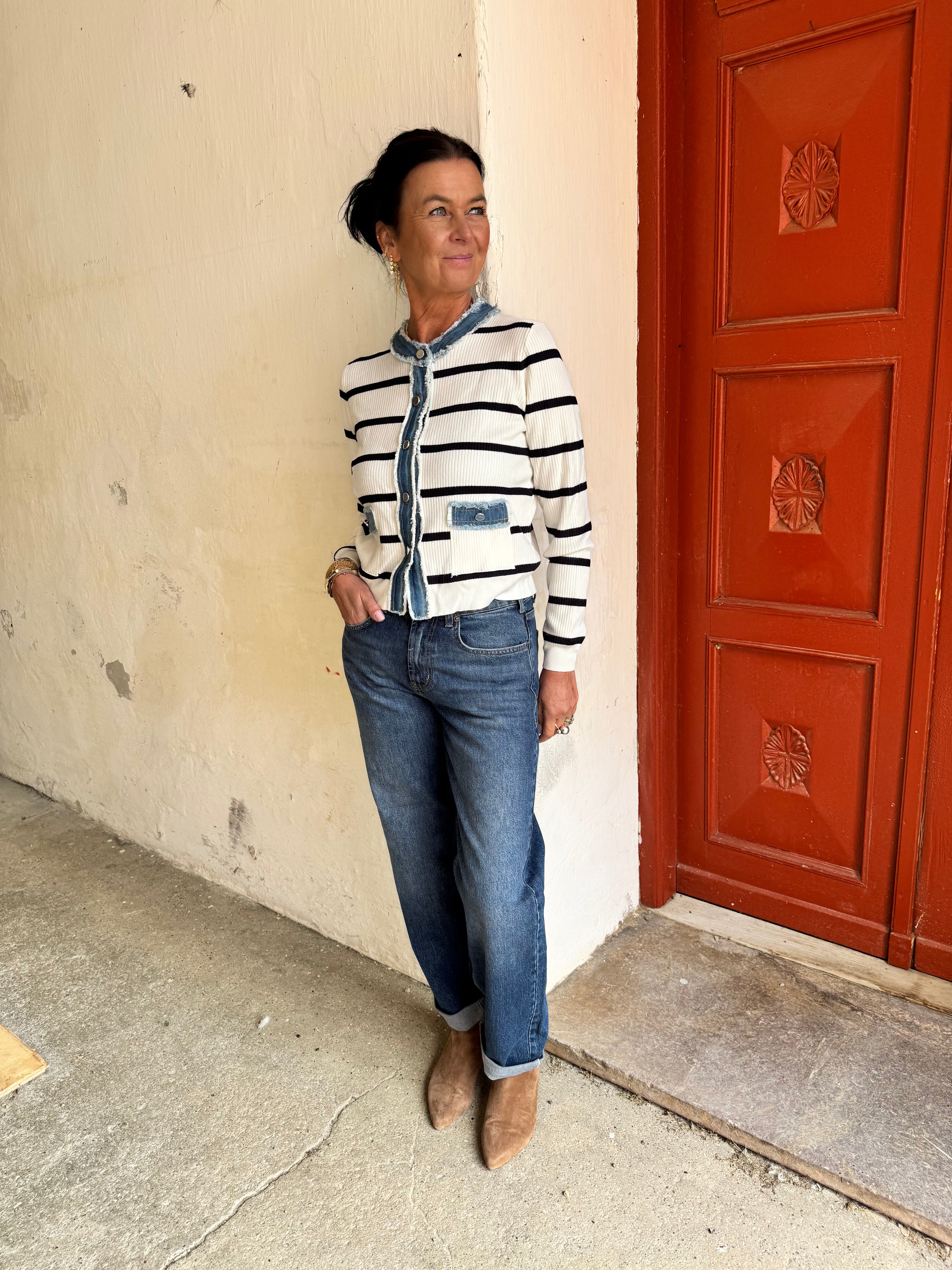 Neo Noir Cardigan - Zelma Stribet Denim Cardigan i Off White