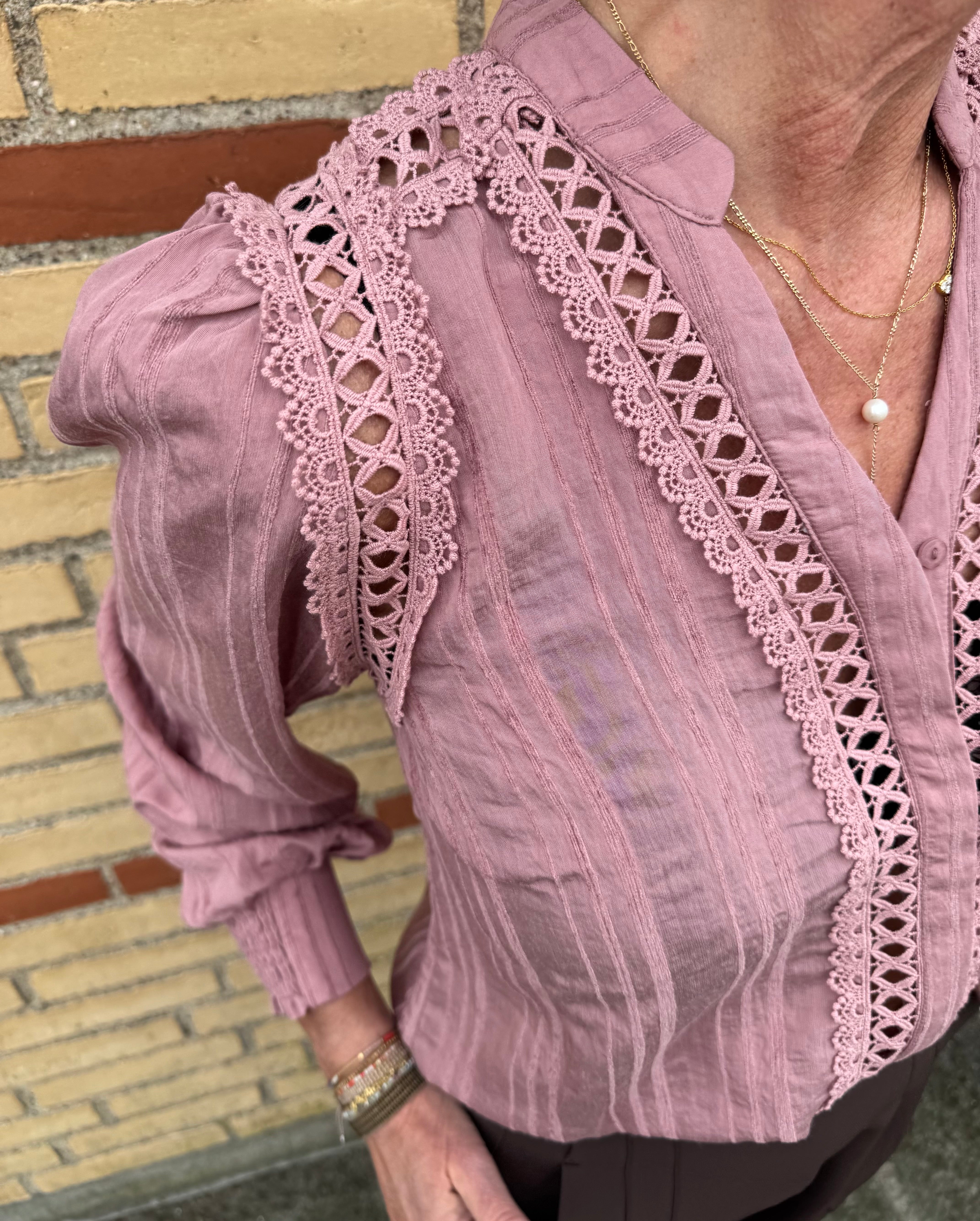 Co´Couture Skjorte - KesiCC Lace V-Skjorte i Old Rose