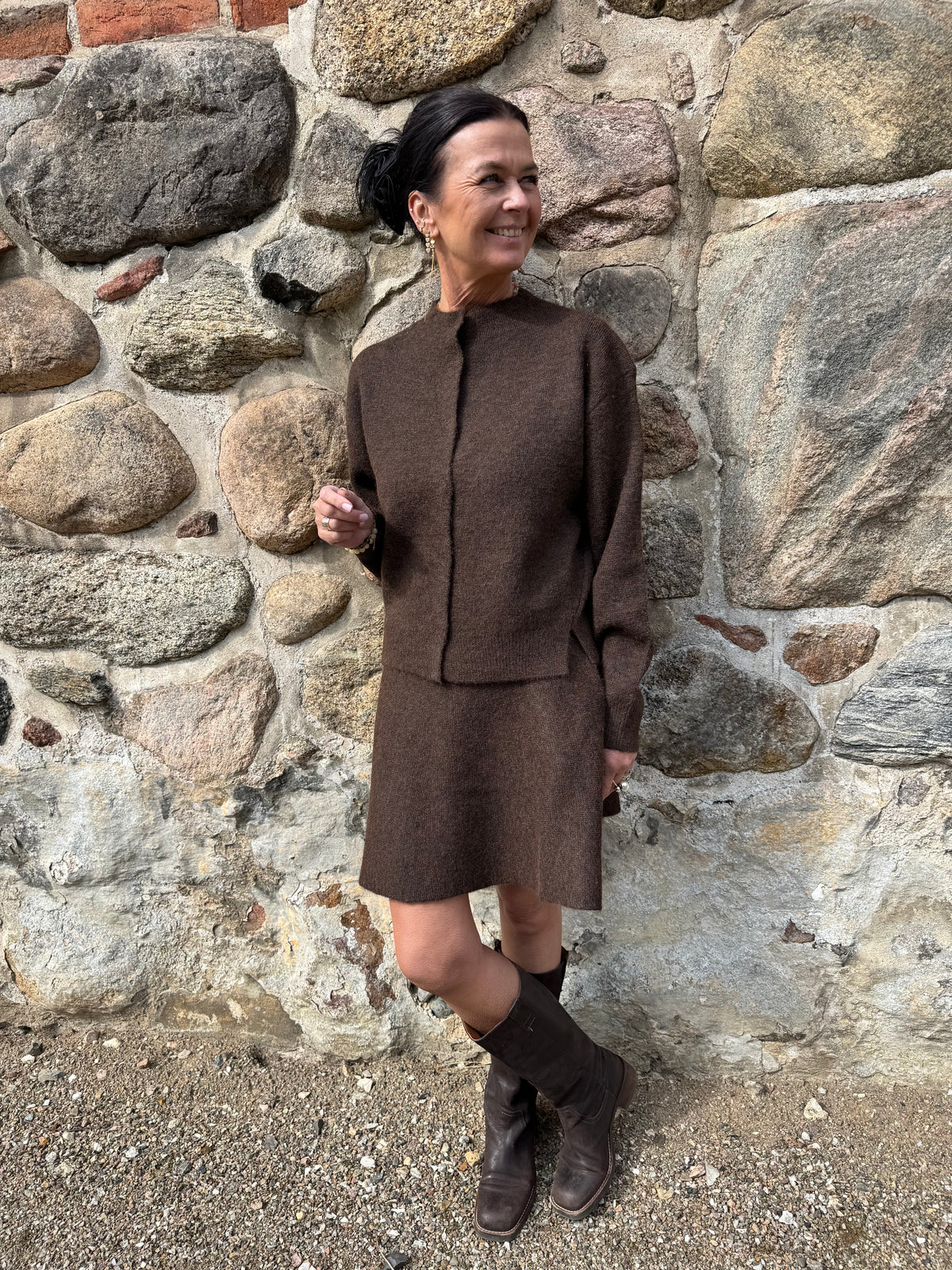 Neo Noir Nederdel - Renata Fliffy Strik Nederdel i Brown Melange