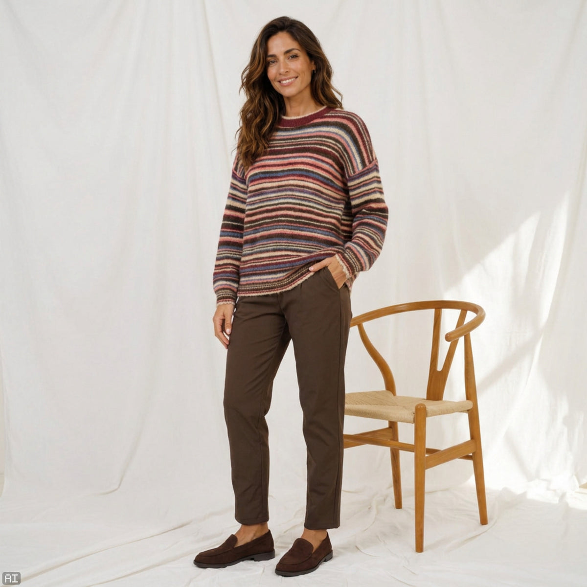 MARTA du château Bluse - 9602 MdcReverie Strik Bluse i Multi Bordeaux