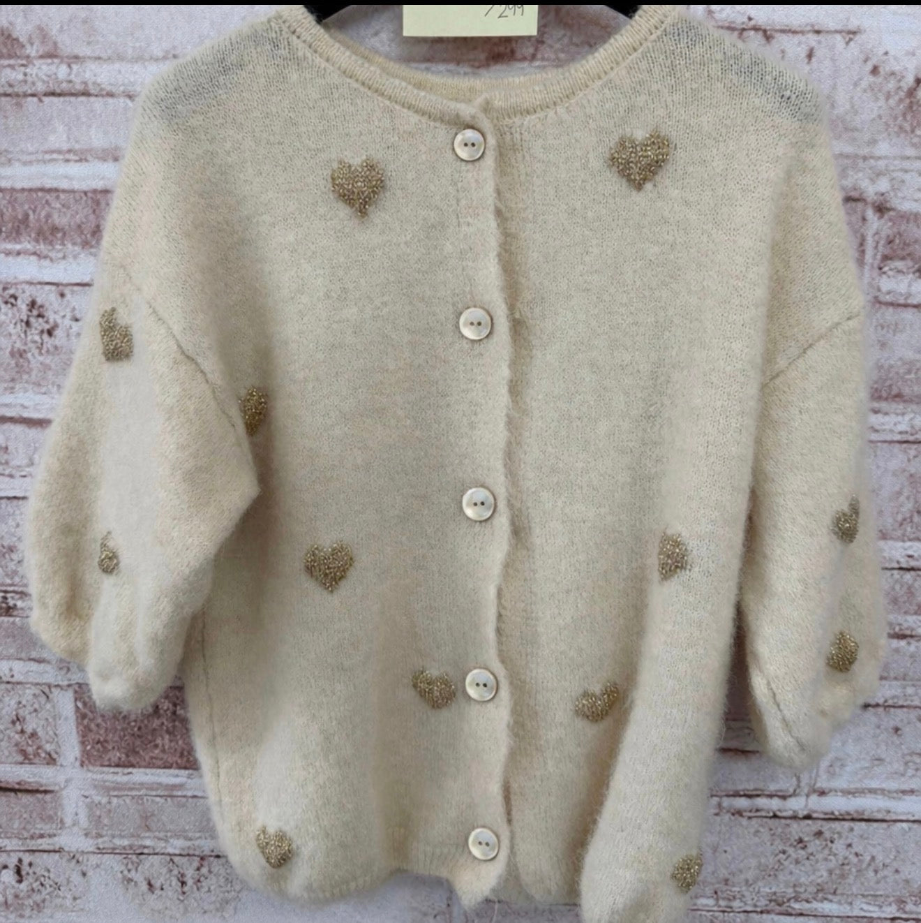 MARTA du château Cardigan - 9647 MdcParisa Strik cardigan i Beige Med Guld Hjerter