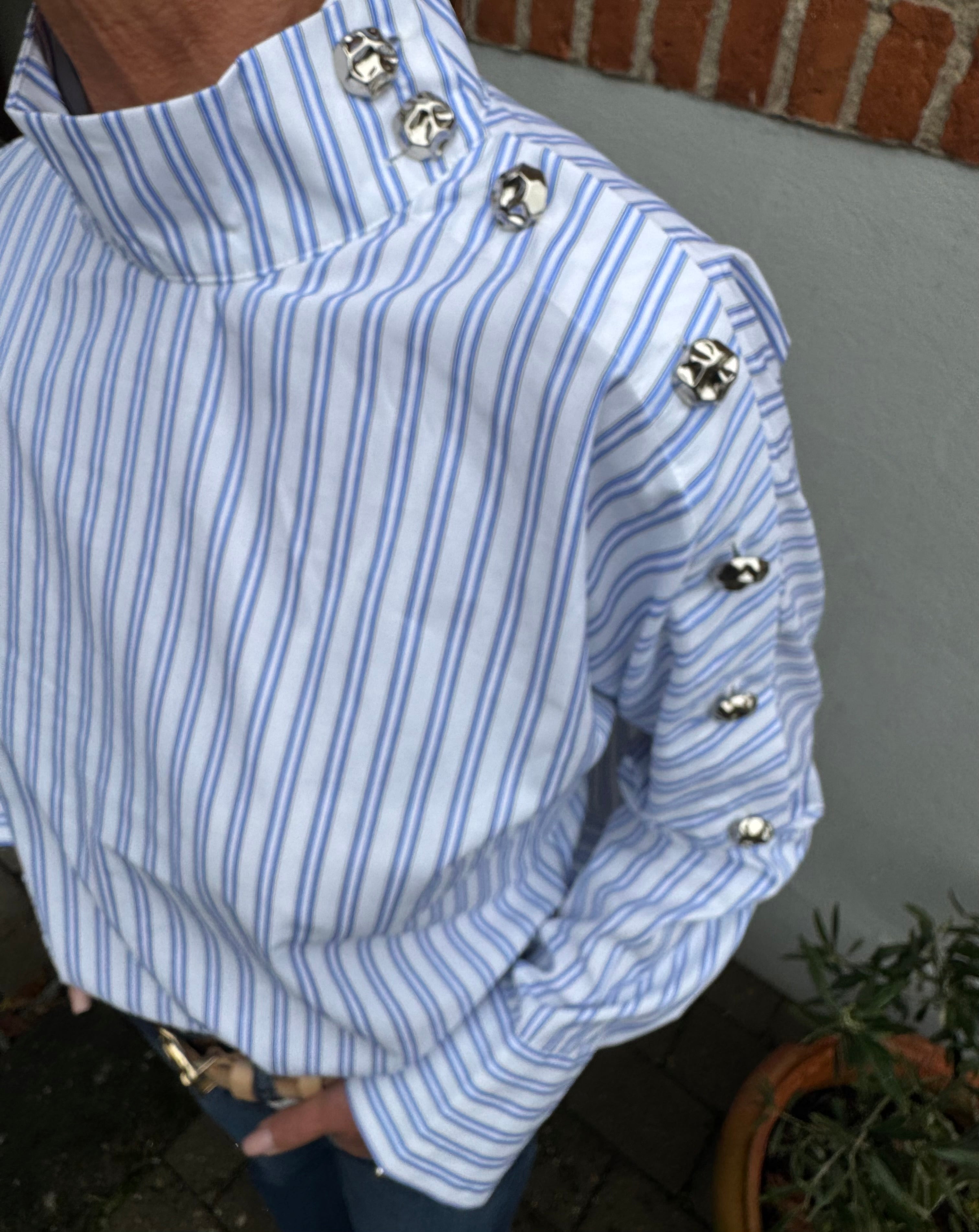 Co´Couture Skjorte - DevinCC AsymCC Button Skjorte i Blå Strib