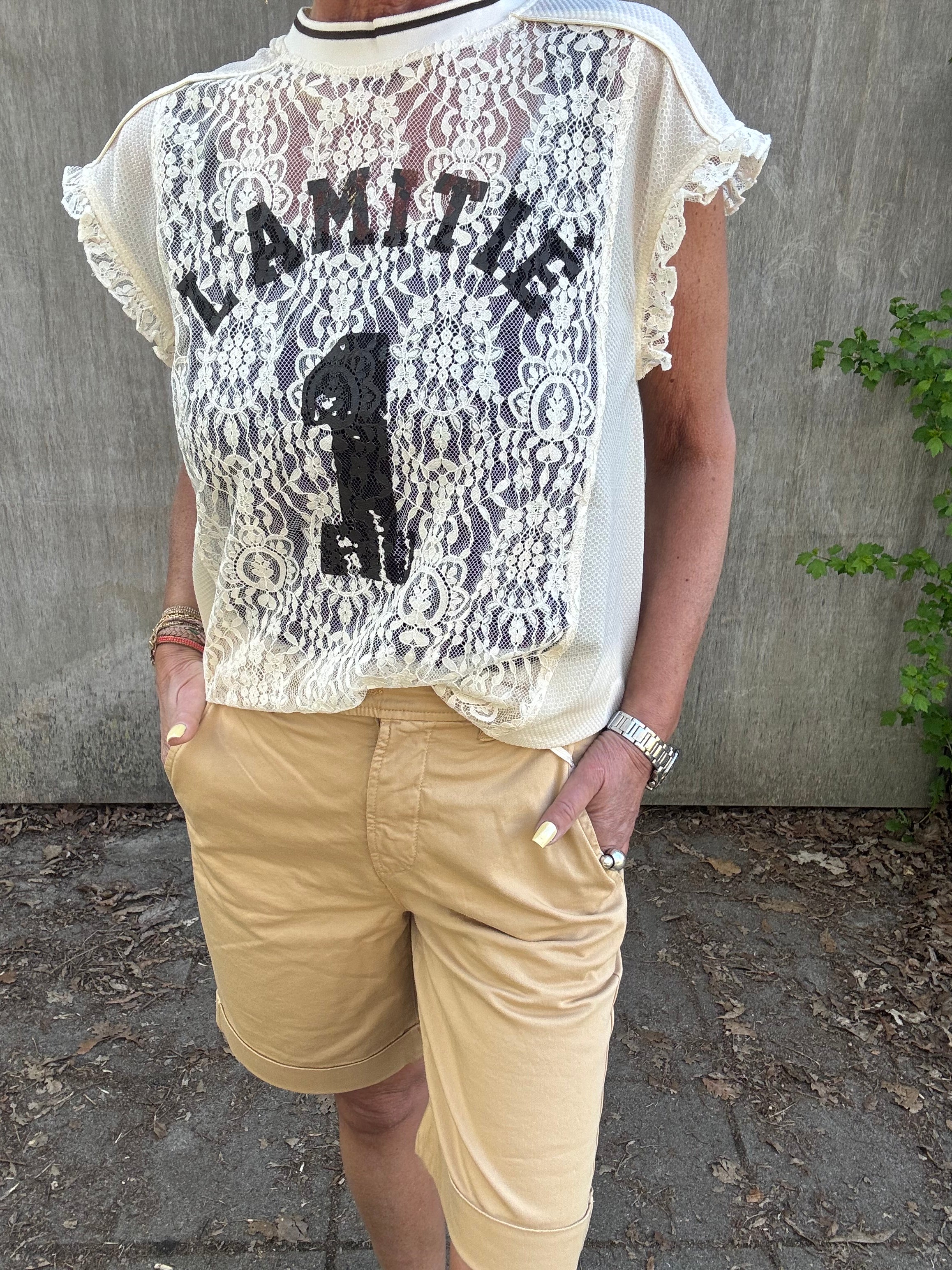 Haute L´amitié Bluse - Football Lace Frill Top i Pearl