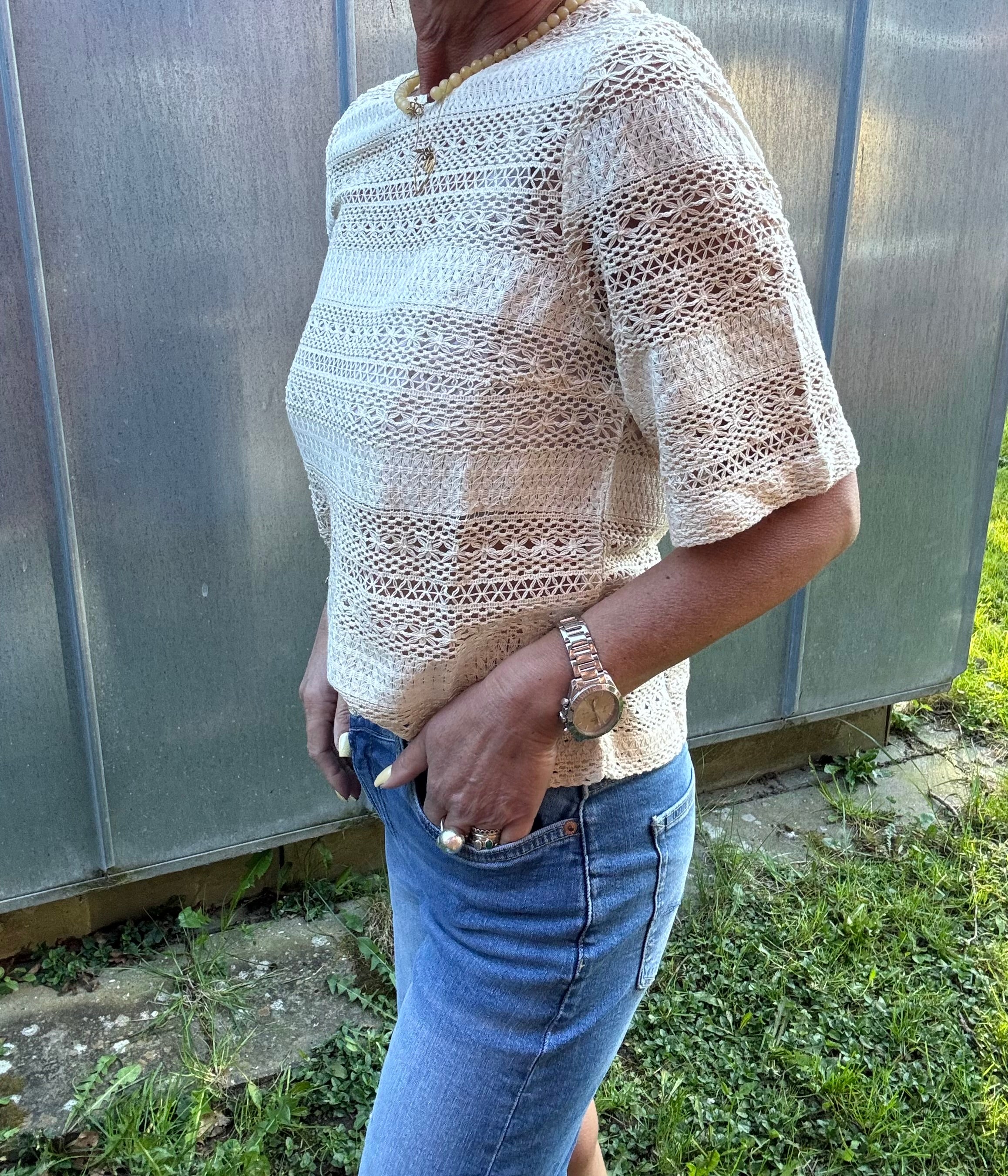 Co´couture Bluse - Carlycc Crochet Bluse i Bone