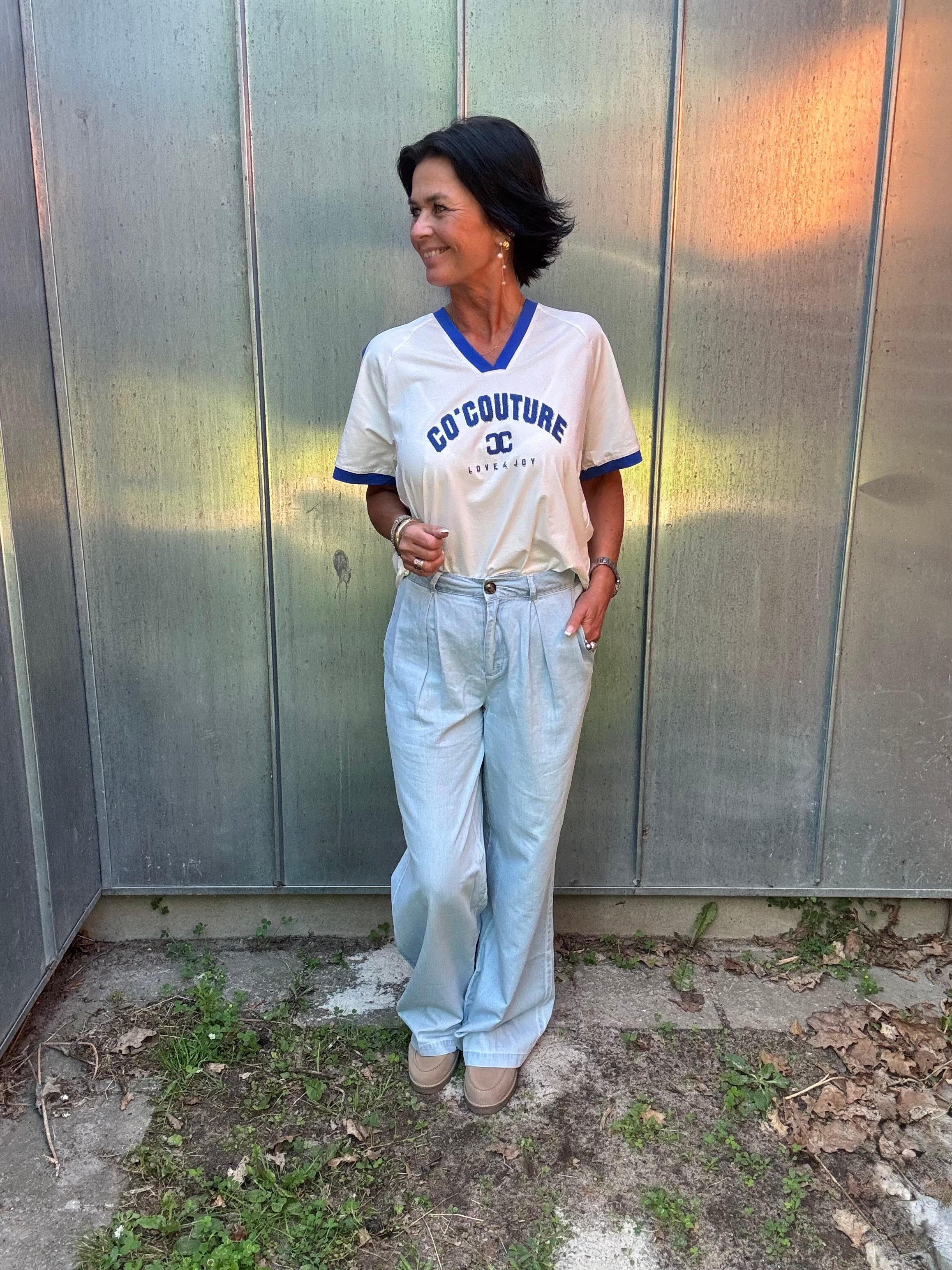 Co'Couture T-Shirt - SiaraCC Oversize V-Hals T-shirts i Off White New Blue