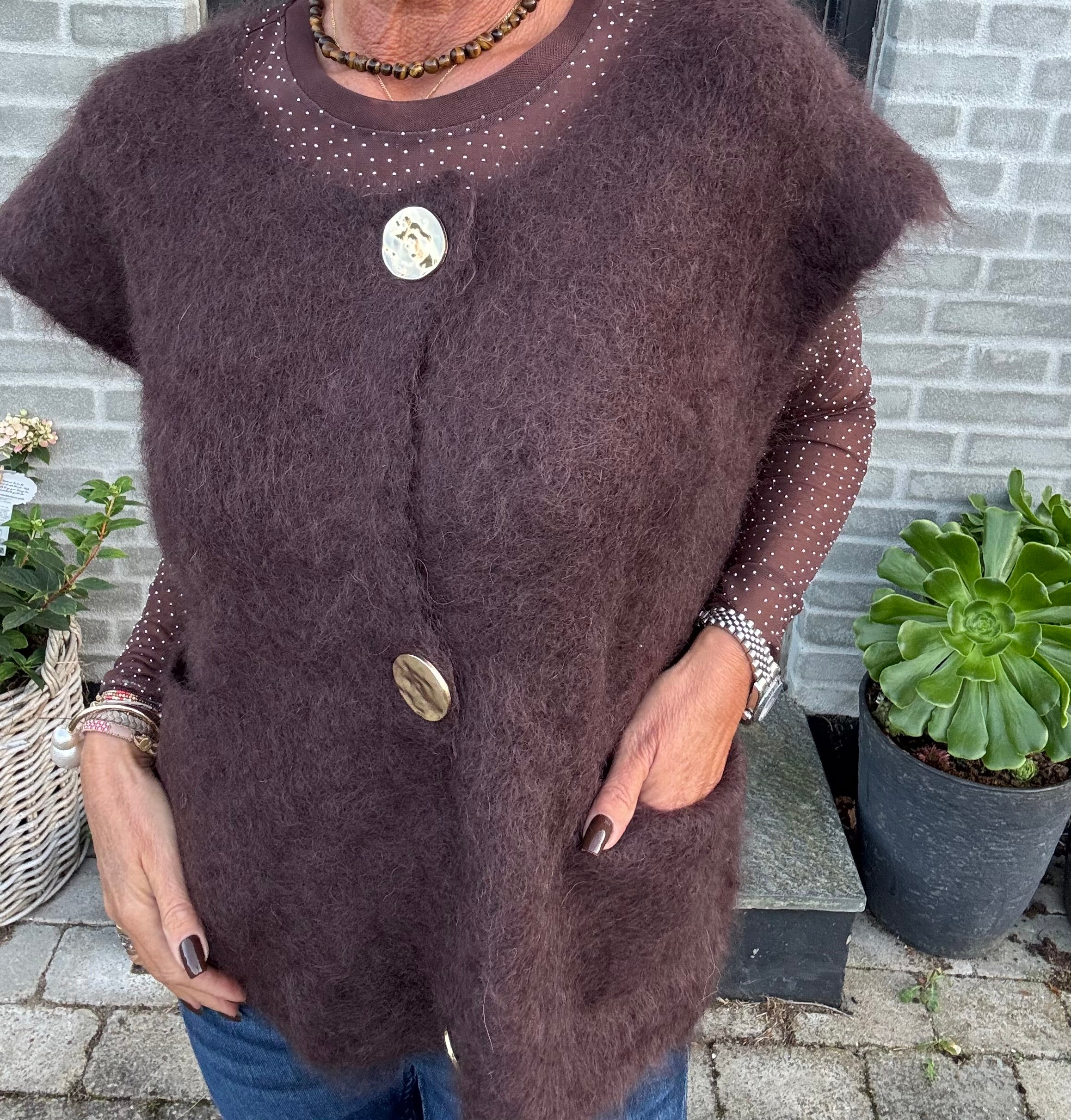 Black Colour Vest - BcBjoerk Strik Vest med Knapper i Coffee