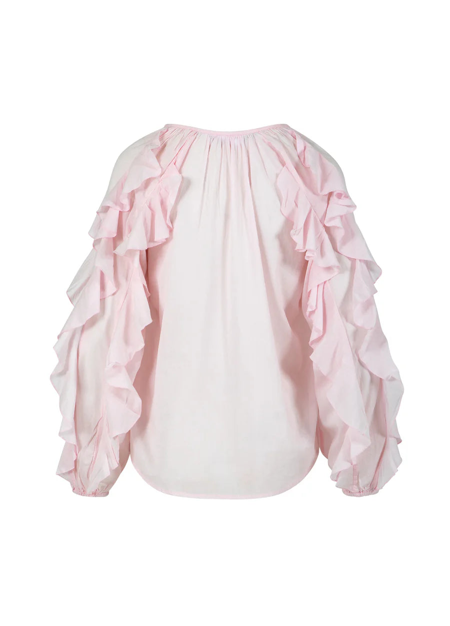 Coster Copenhagen Bluse - Bluse Med Flæser På Ærmerne i Pale Rose