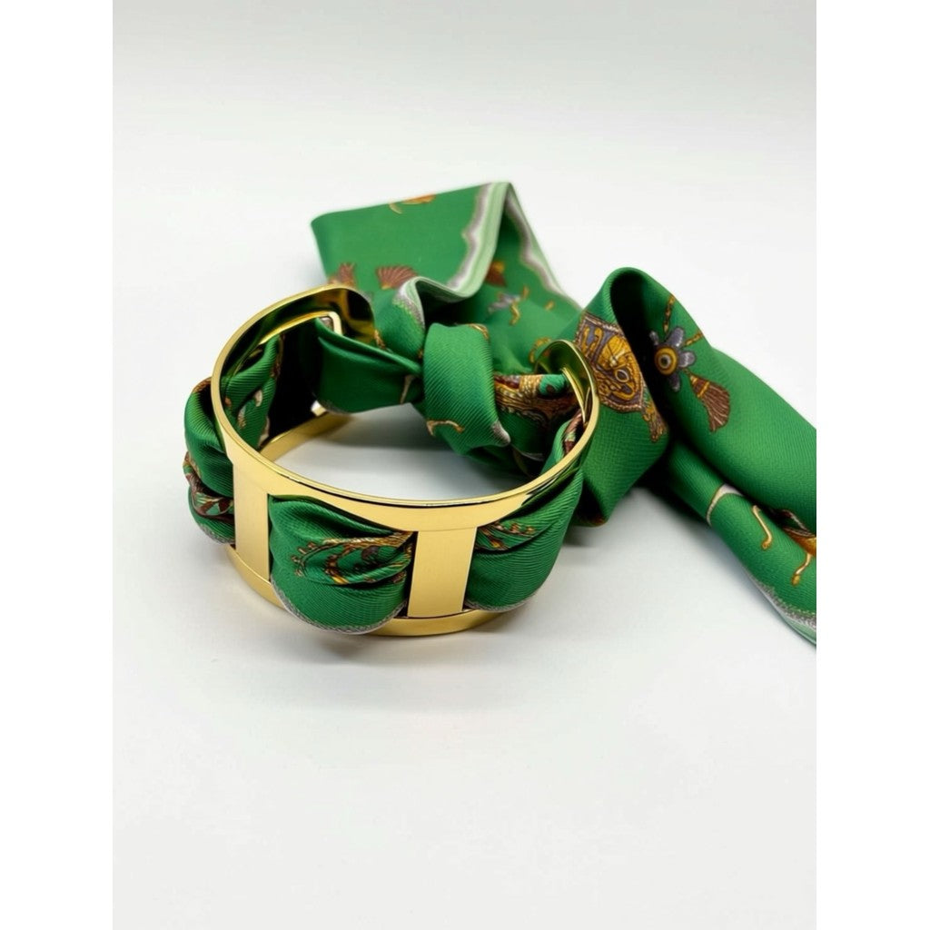 Tim & Simonsen Armbånd - TSJ709 Ribbon Armbånd i Forgyldt Grønt Bånd