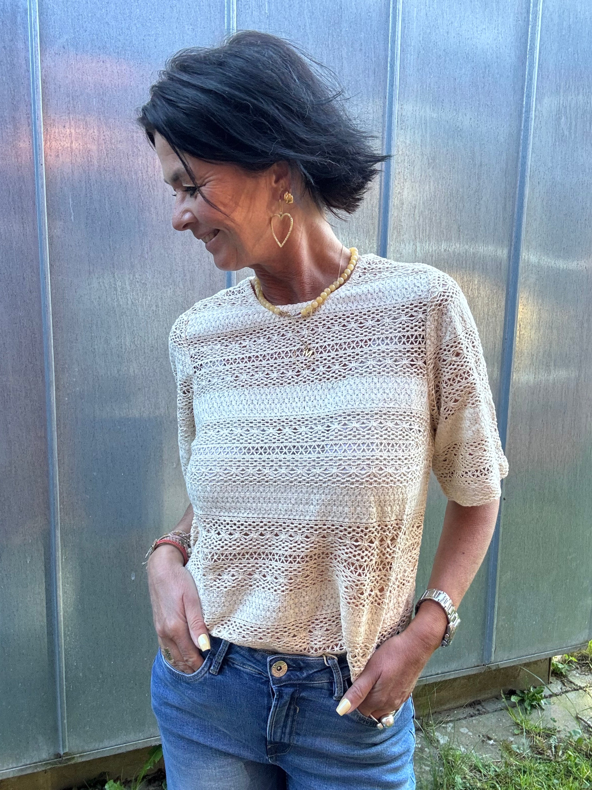 Co´couture Bluse - Carlycc Crochet Bluse i Bone