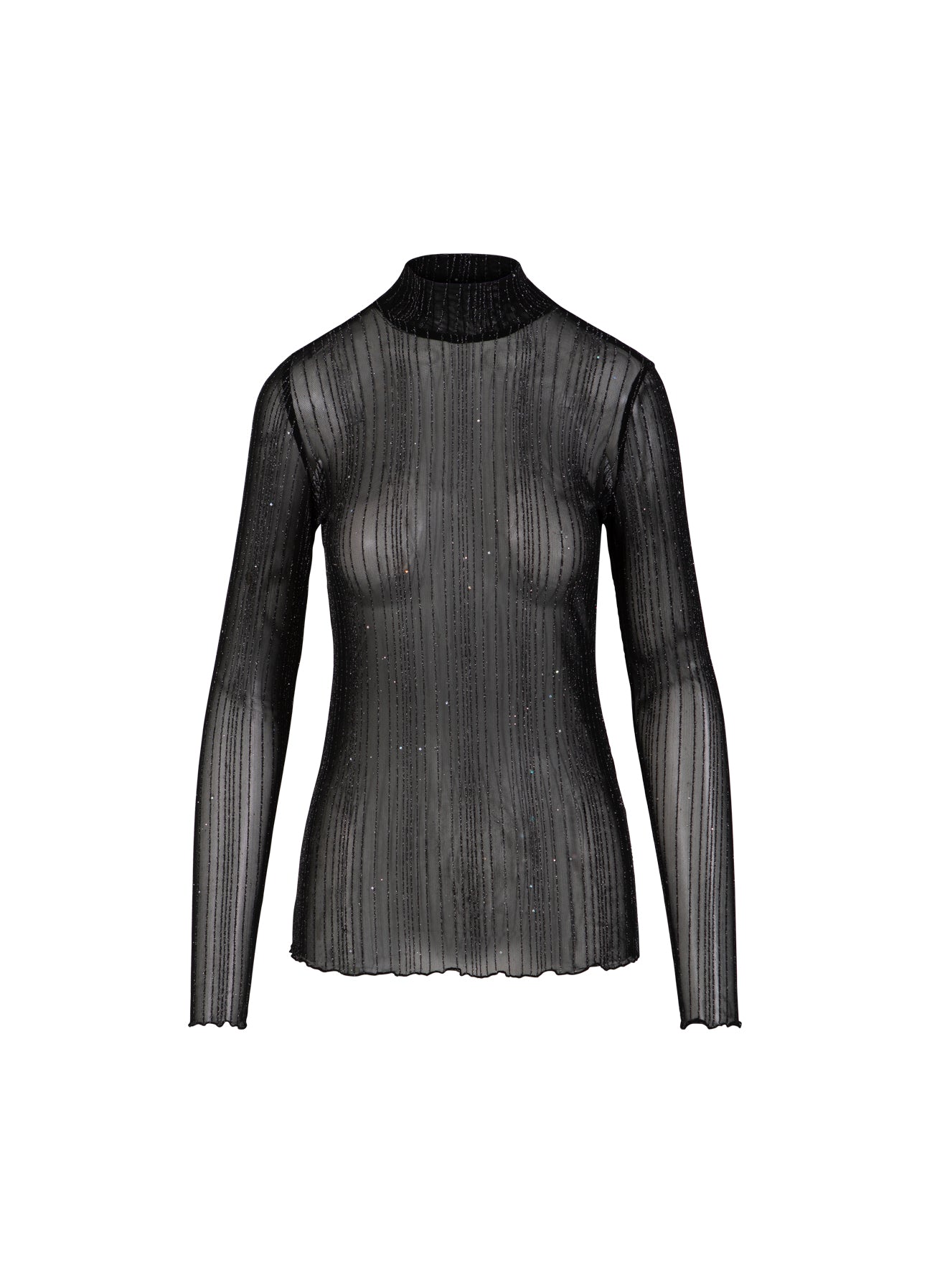 Coster Copenhagen Bluse - CC Heart Eve Mesh Turtleneck i Sort Glitter