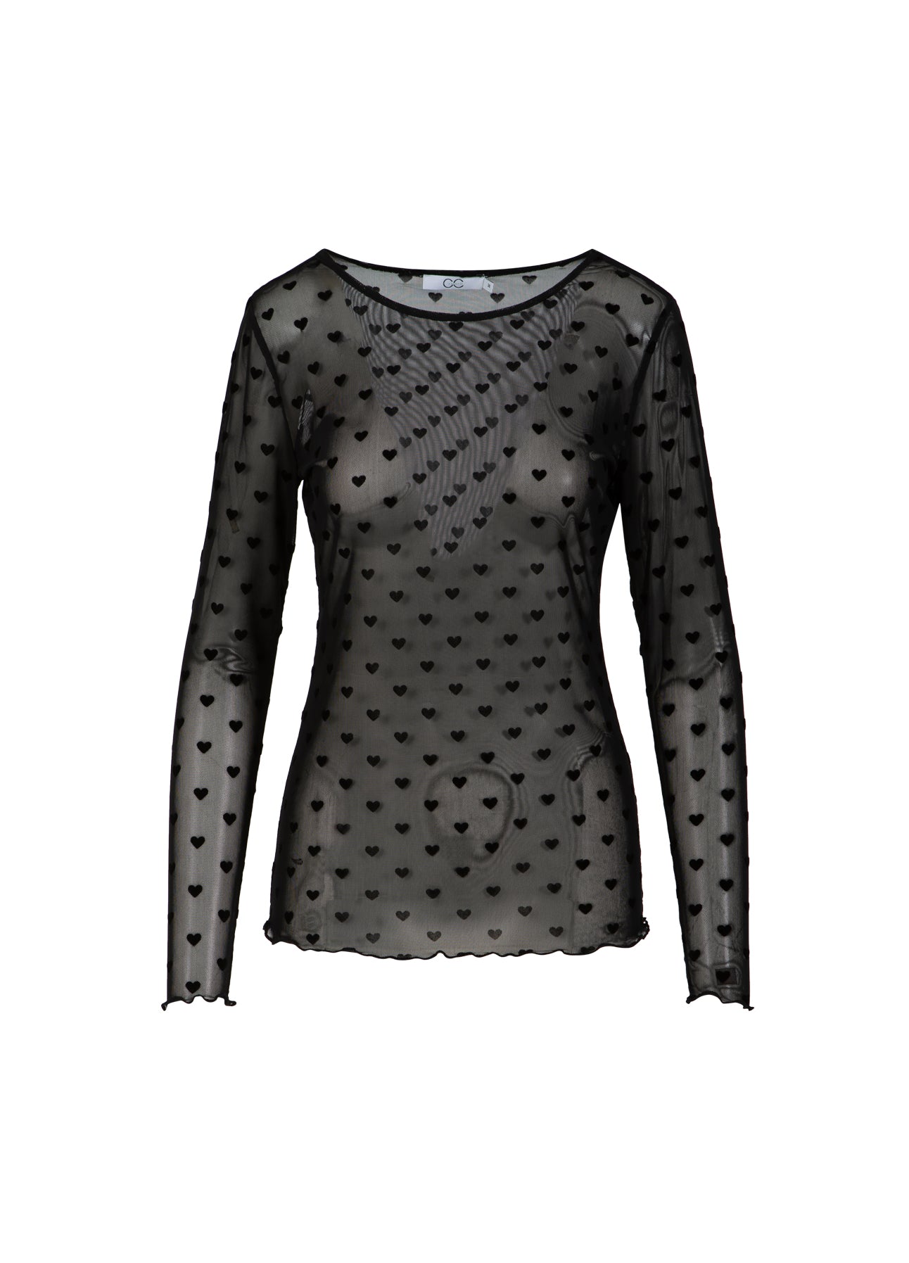 Coster Copenhagen Bluse - CC-Heart Eve Mesh Bluse i Sort Med Velour Hjerter