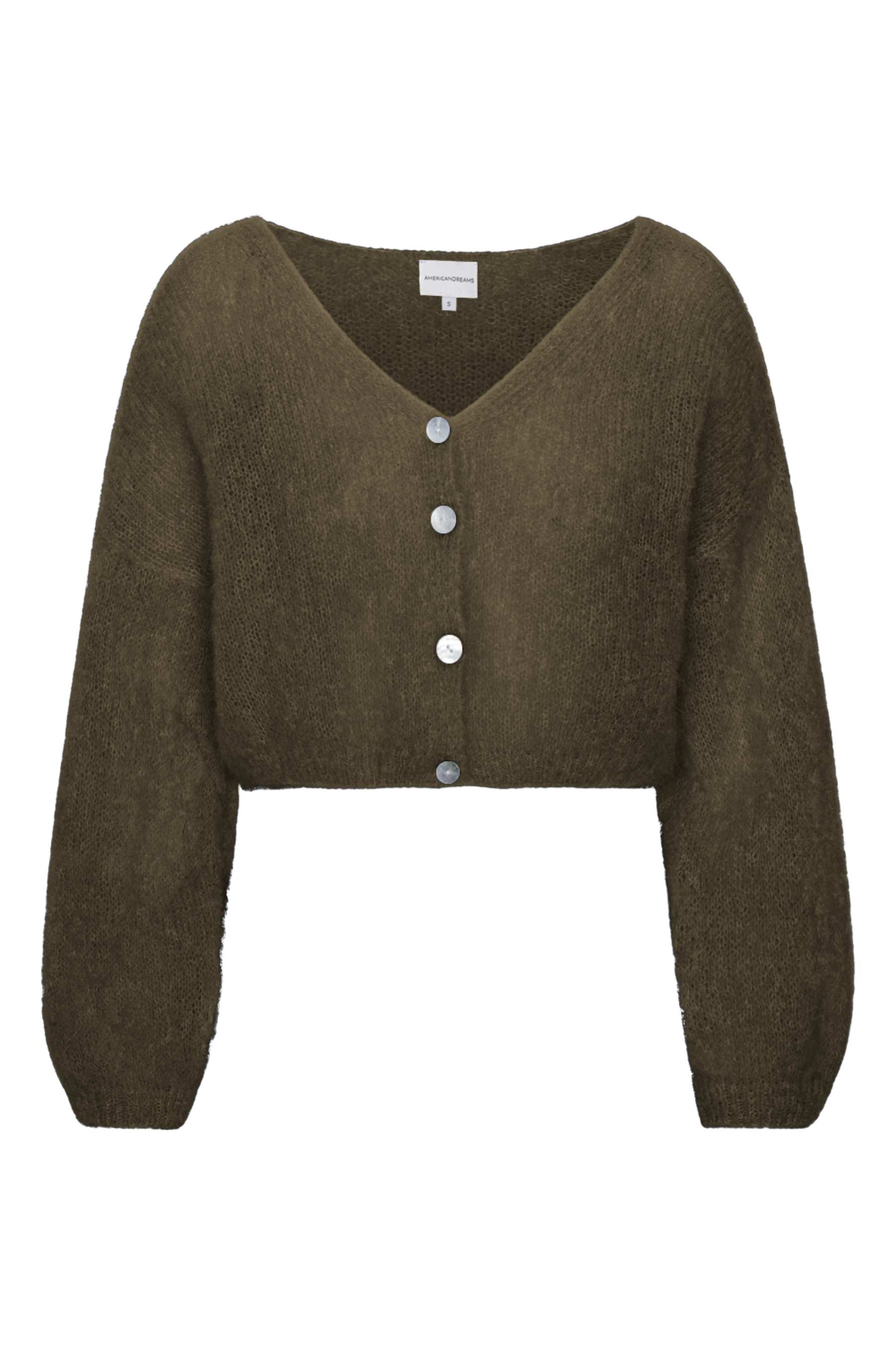Americandreams Strik - Cornelia Cropped Strik Cardigan i Dark Taupe