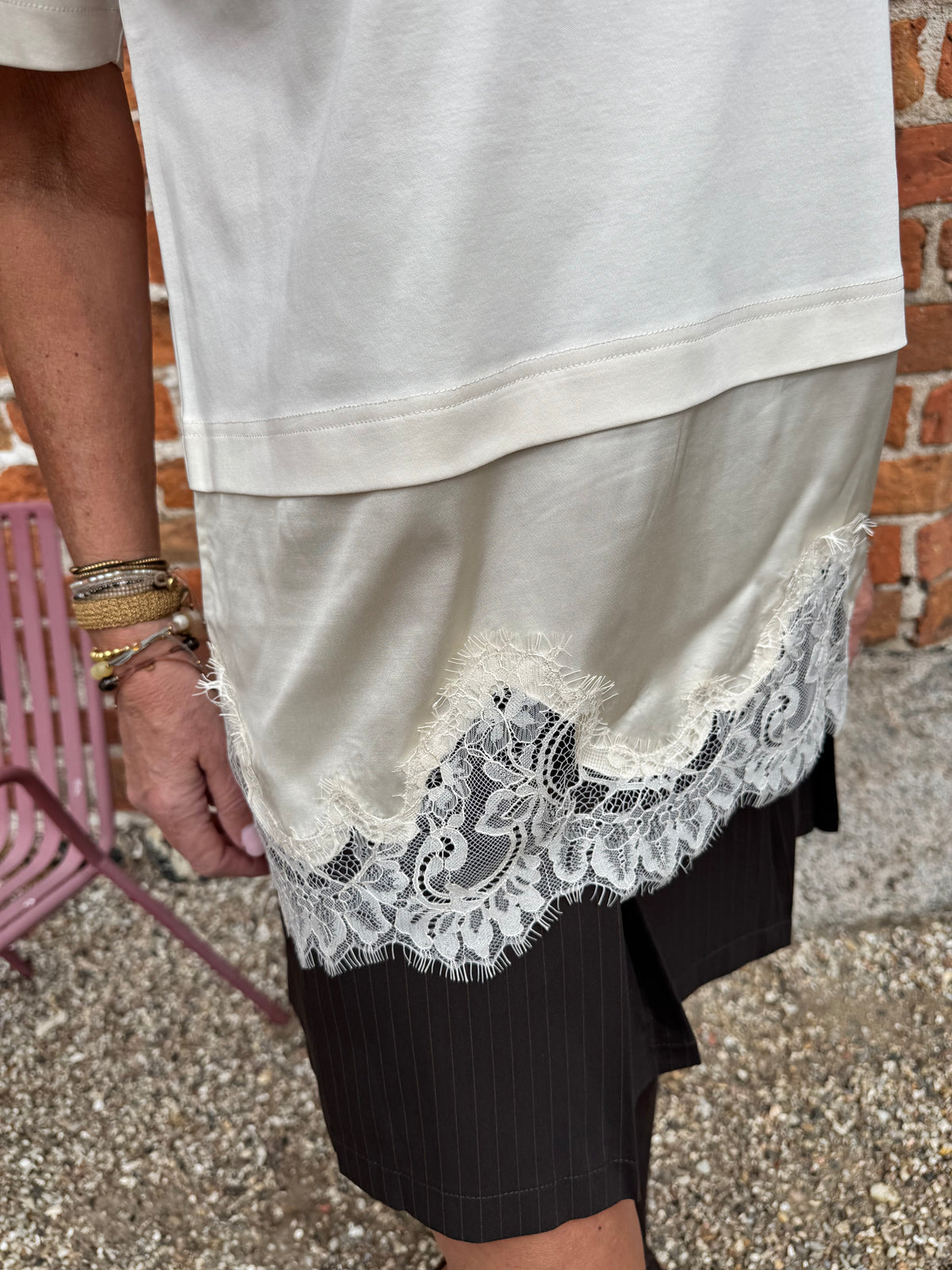 Second Female Bluse - Vaccara Lace Tee I Egret