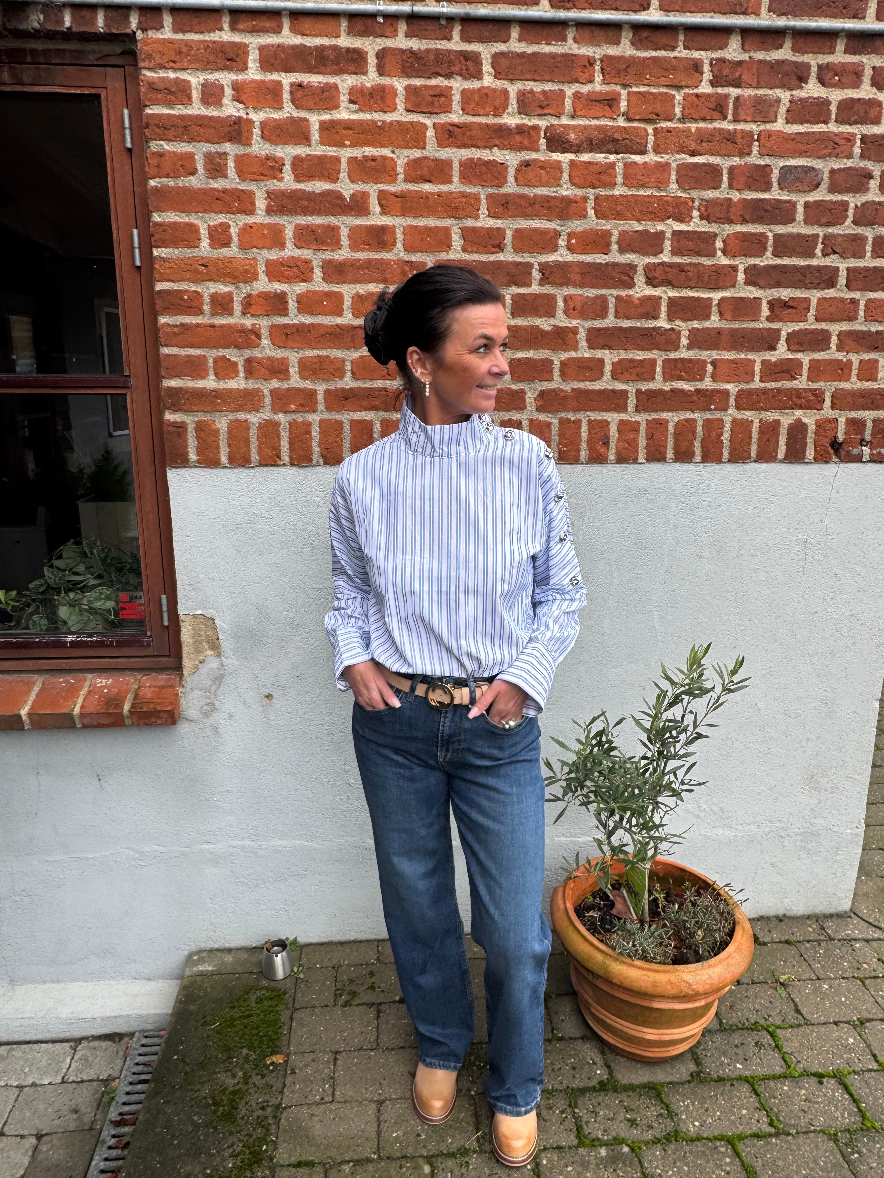 Co´Couture Skjorte - DevinCC AsymCC Button Skjorte i Blå Strib