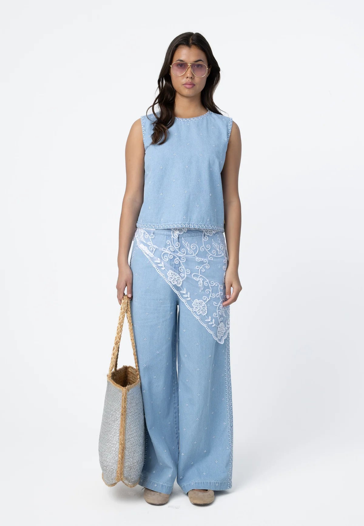 Coster Copenhagen Vest - Denim Vest Med Broderinger i Light Blue Denim