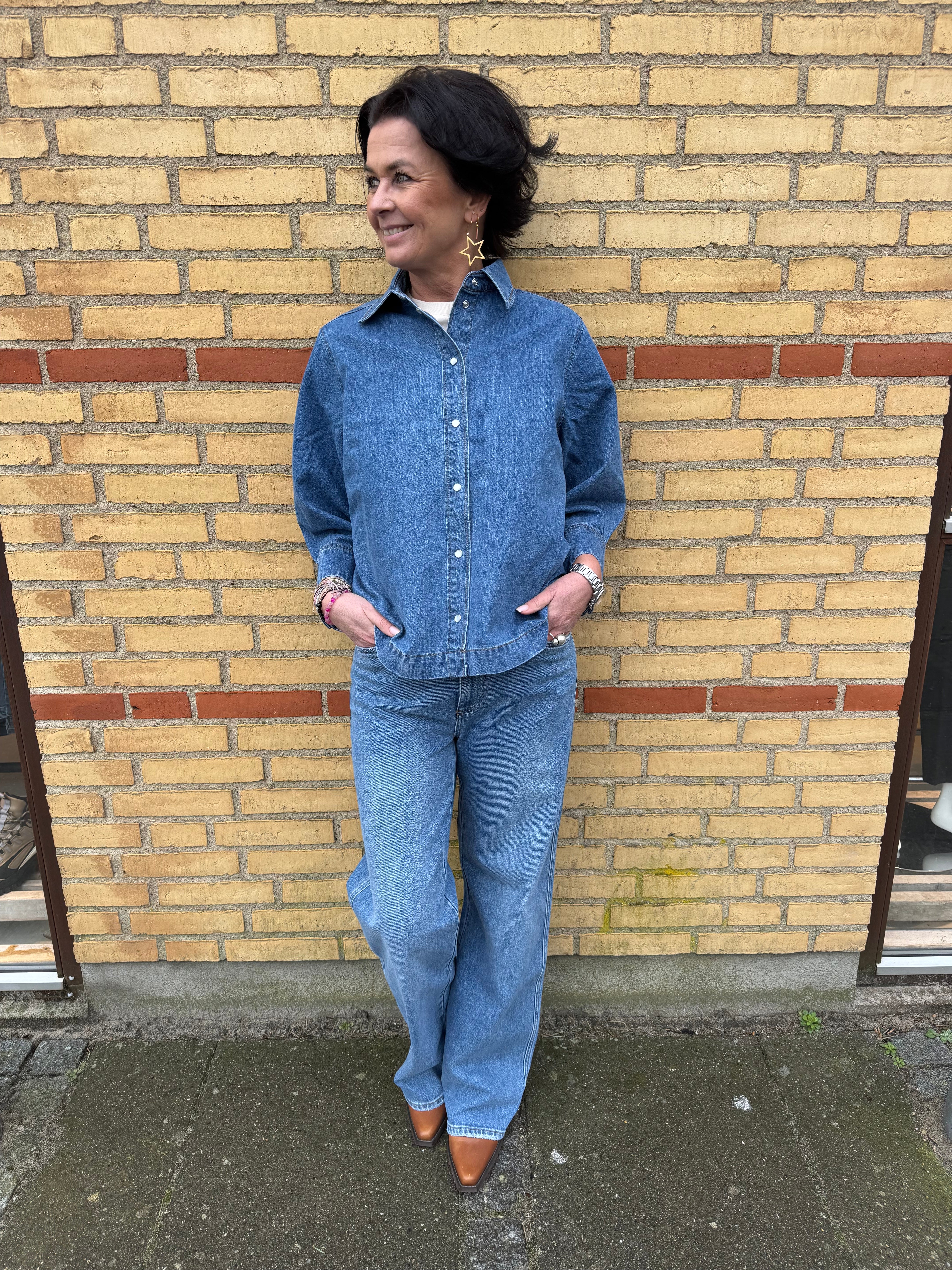 Co´Couture Skjorte - DelinaCC Denim SS Shirt i Dark Denim