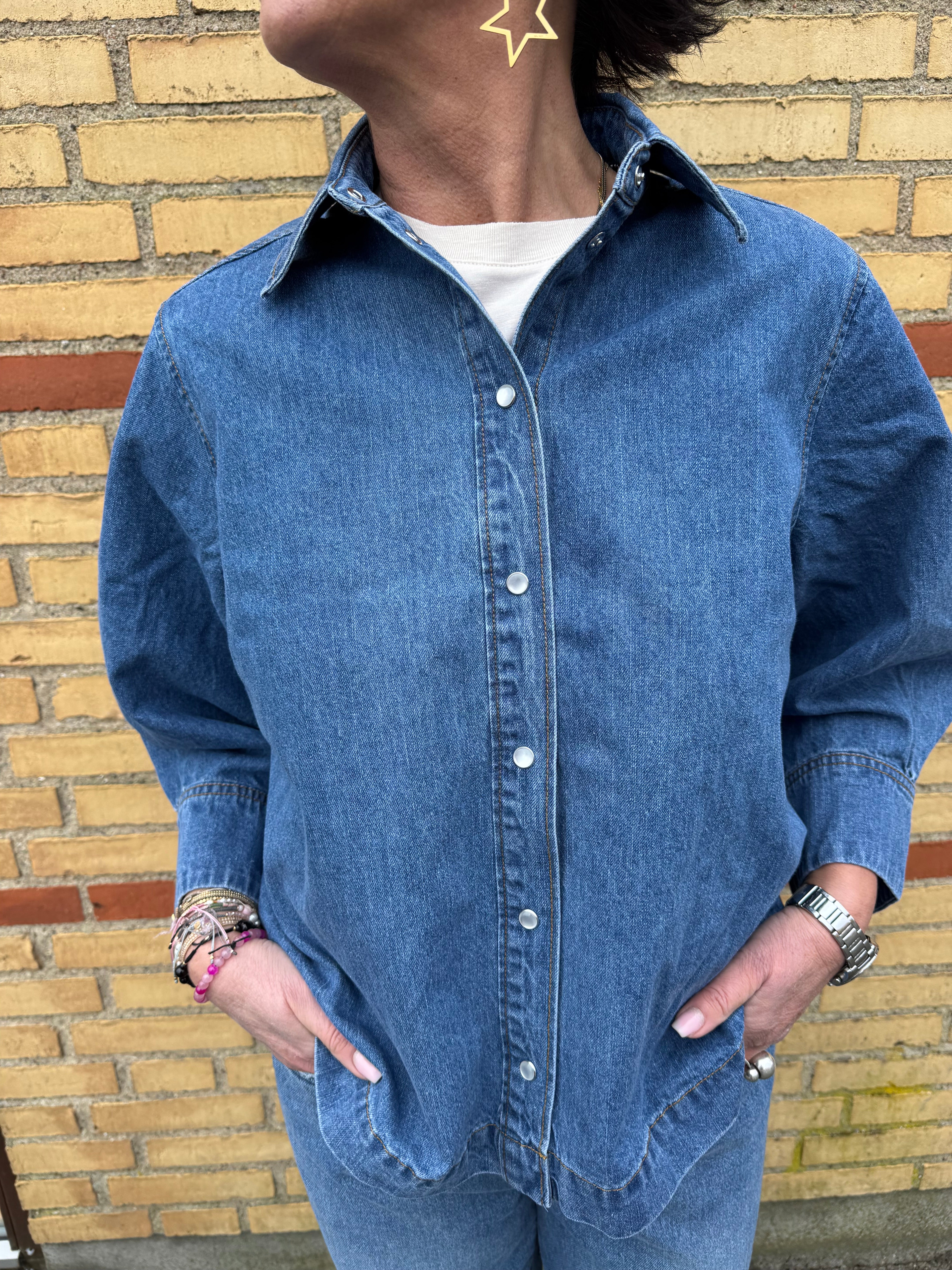 Co´Couture Skjorte - DelinaCC Denim SS Shirt i Dark Denim