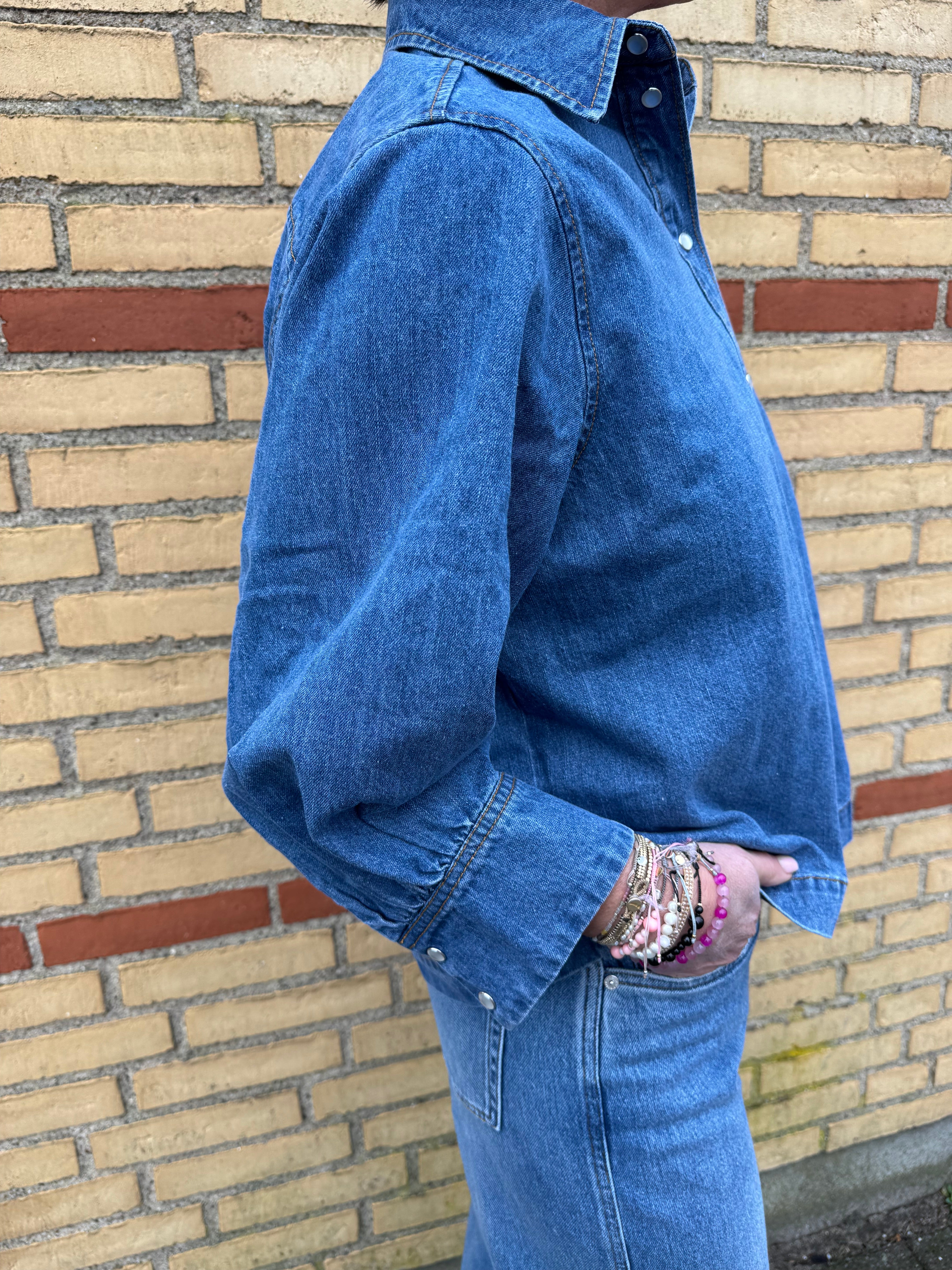 Co´Couture Skjorte - DelinaCC Denim SS Shirt i Dark Denim