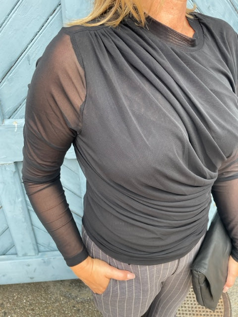 Co´Couture - Drapeycc Mesh Bluse i Sort