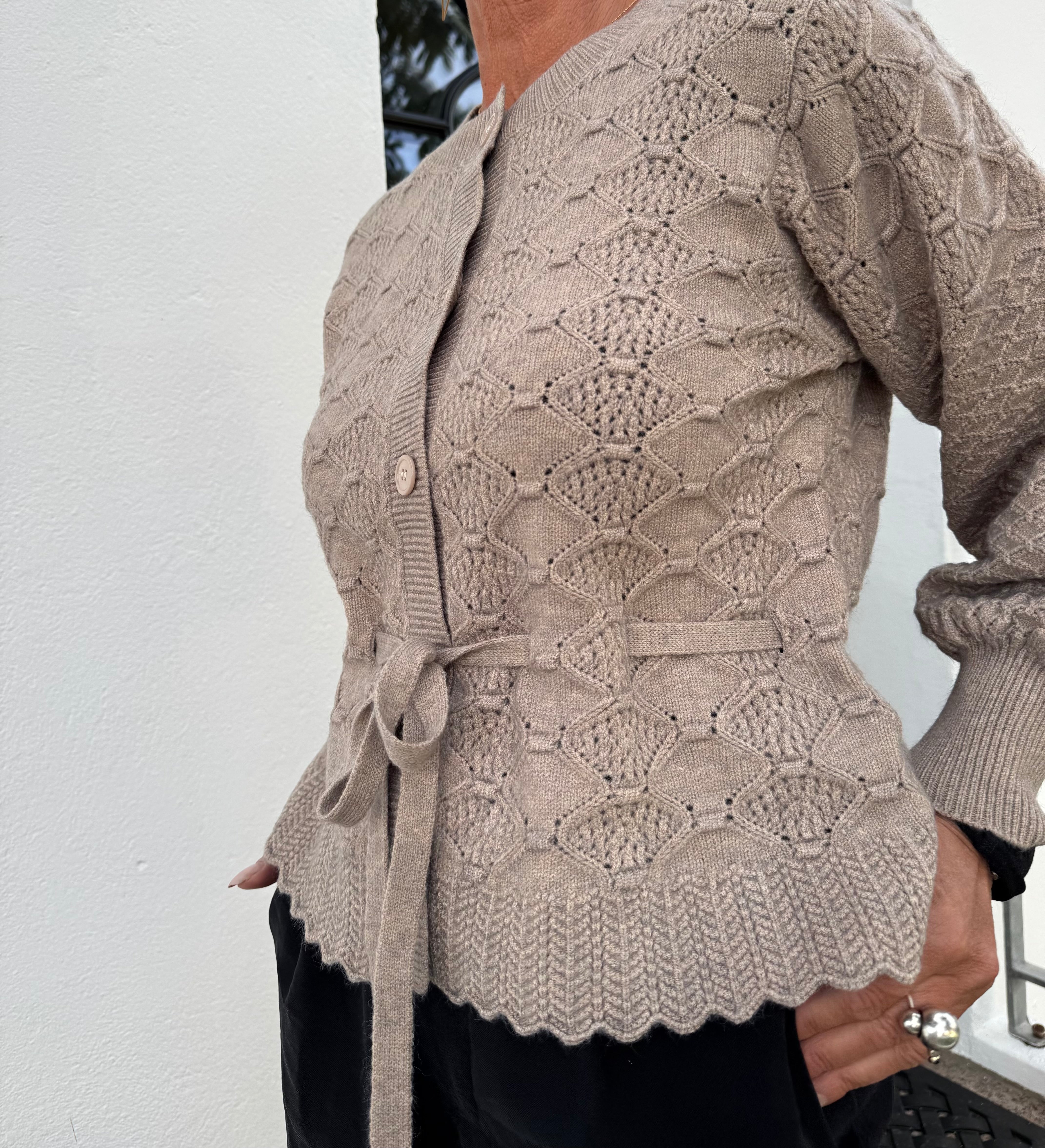 Co´Couture Cardigan - RawCC Pointelle Tie Cardigan i Champagne