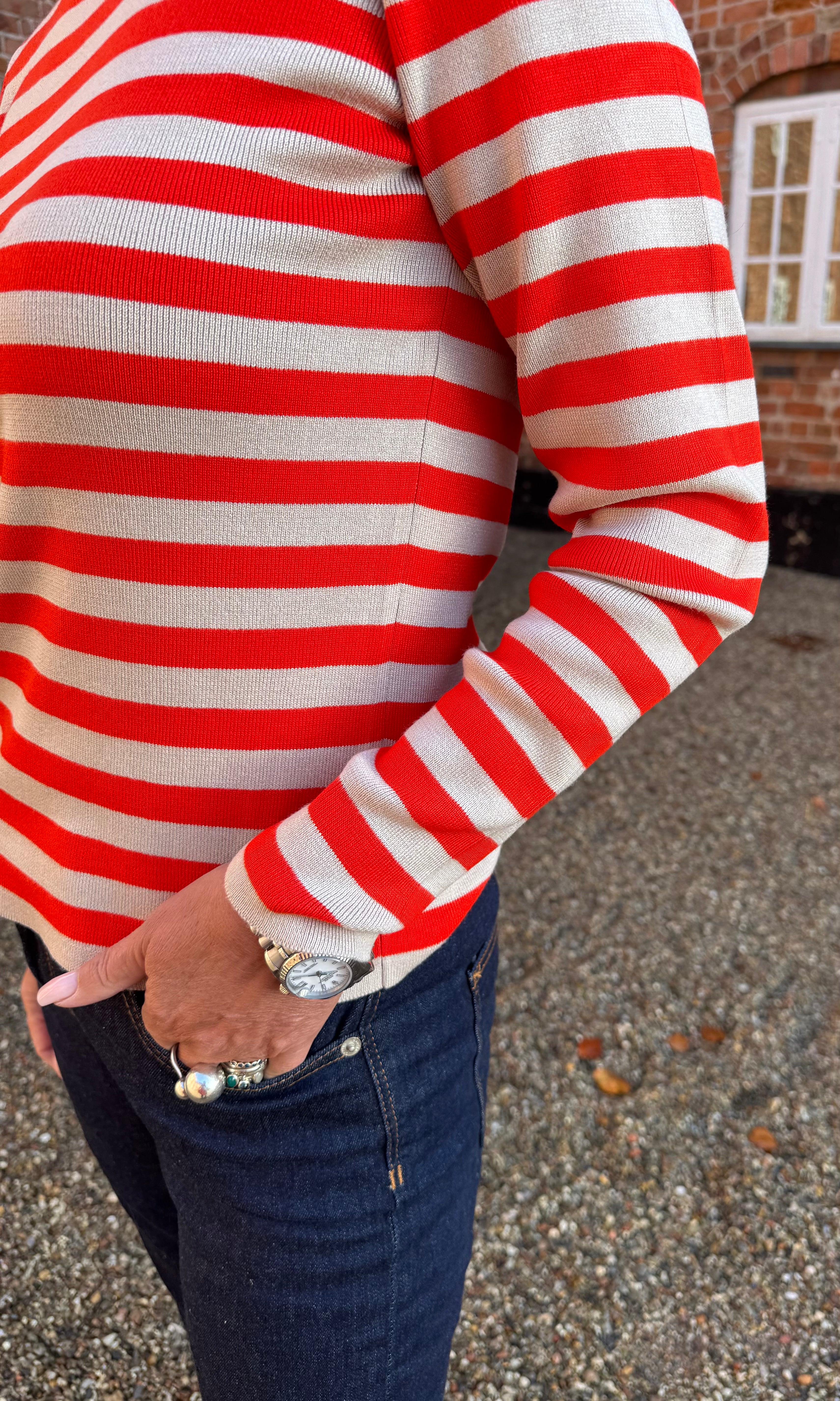 Nümph Strik - Nustripy Strik Bluse i Fiery Red