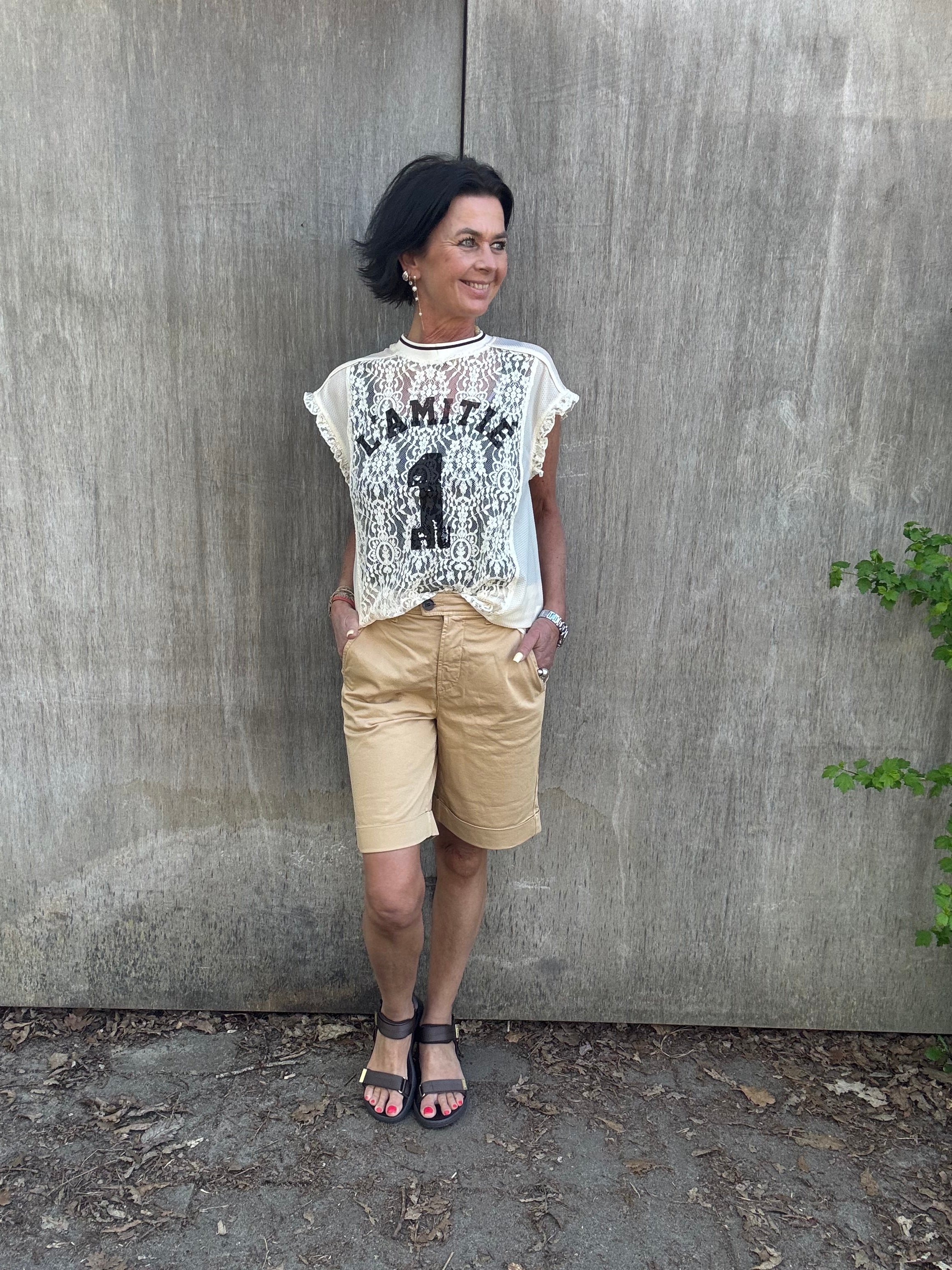 Haute L´amitié Bluse - Football Lace Frill Top i Pearl
