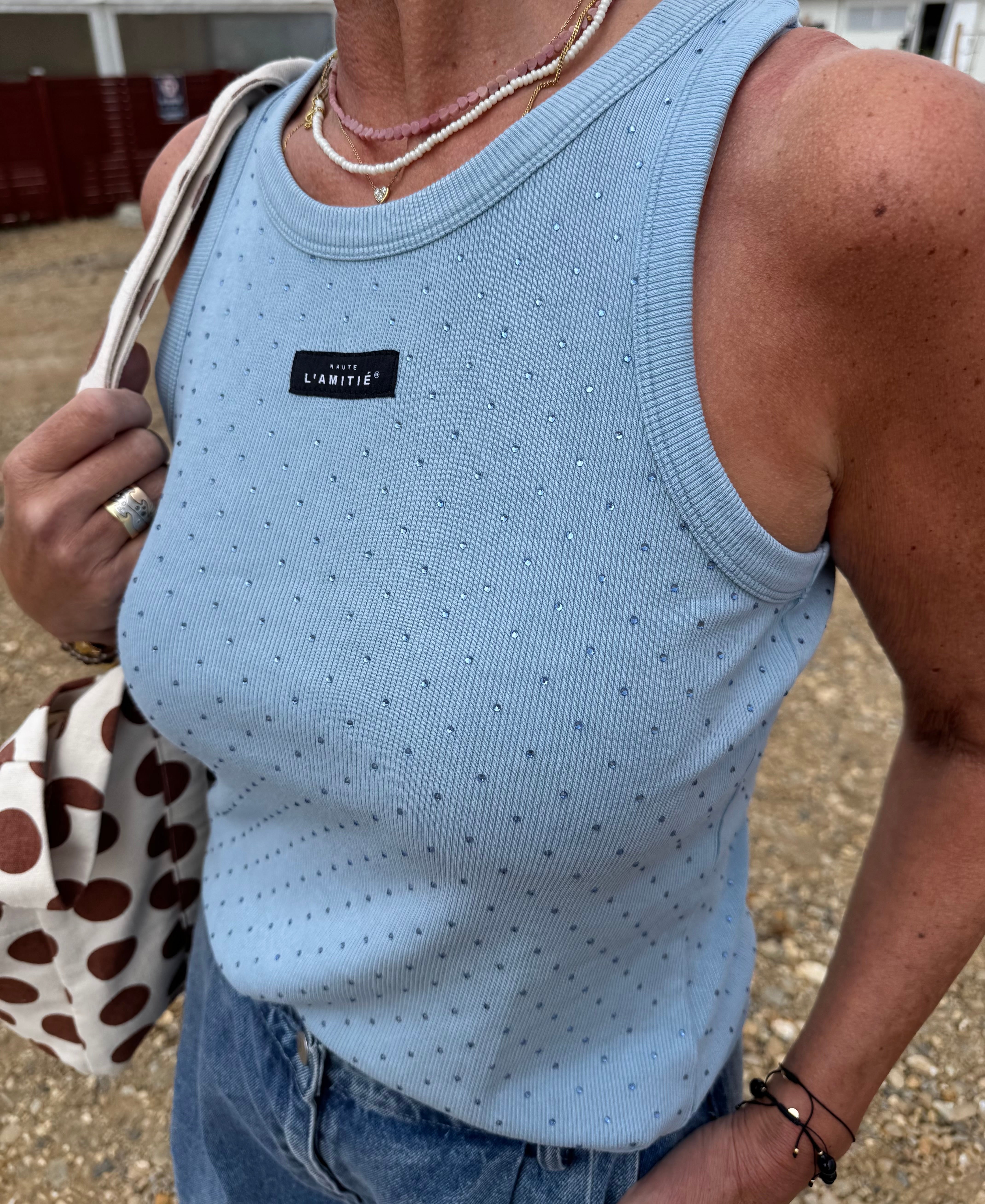Haute L´amitié Top - Rib Badge Stone Tank Top i Pale Blue Acid Wash