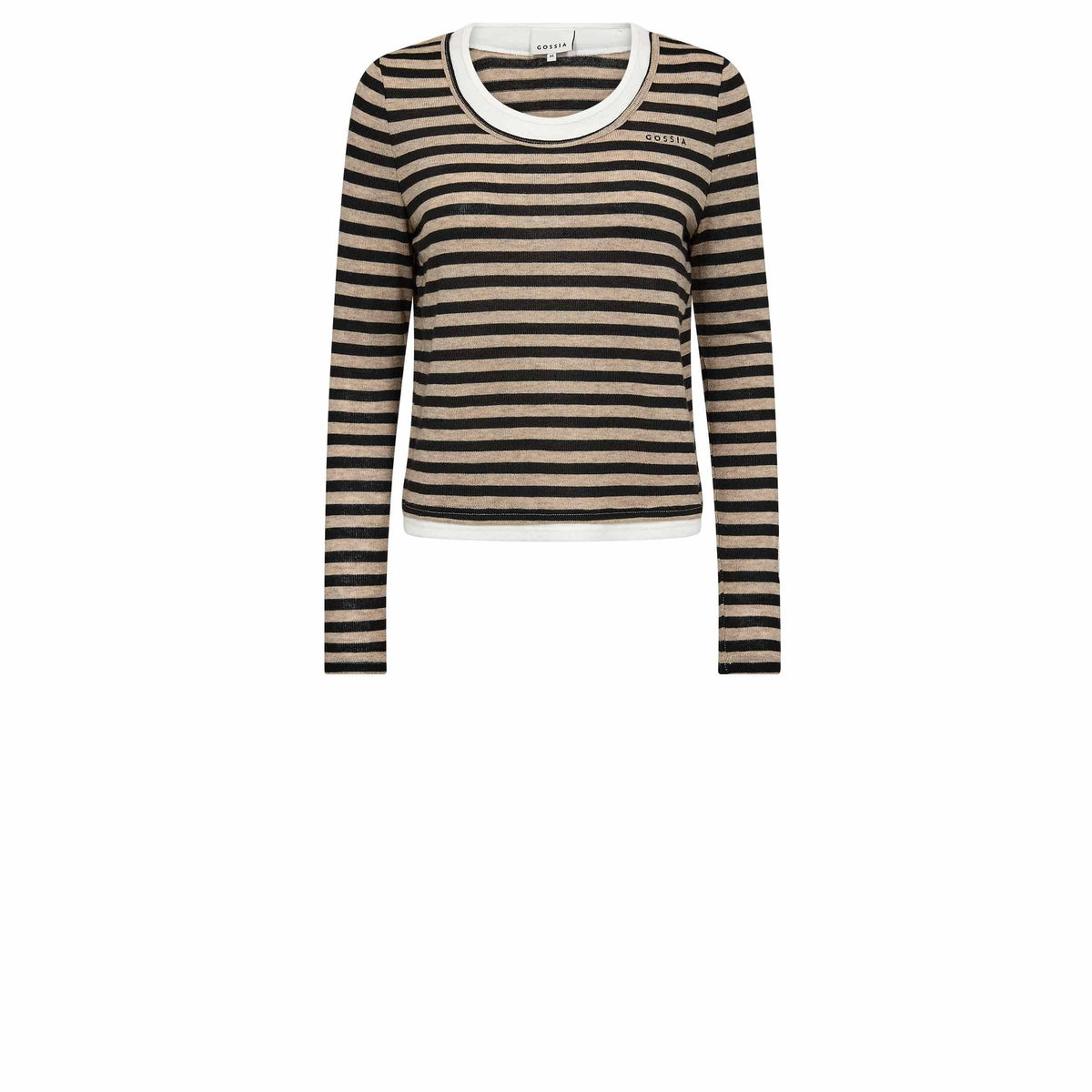 Gossia Bluse - ElmaGO Strik Bluse i Sand-Sort Strib