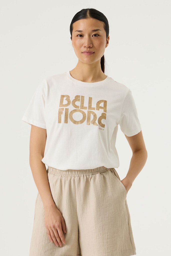 Garcia T-shirt - 260201 T-shirt Med Guld Skrift i Hvid